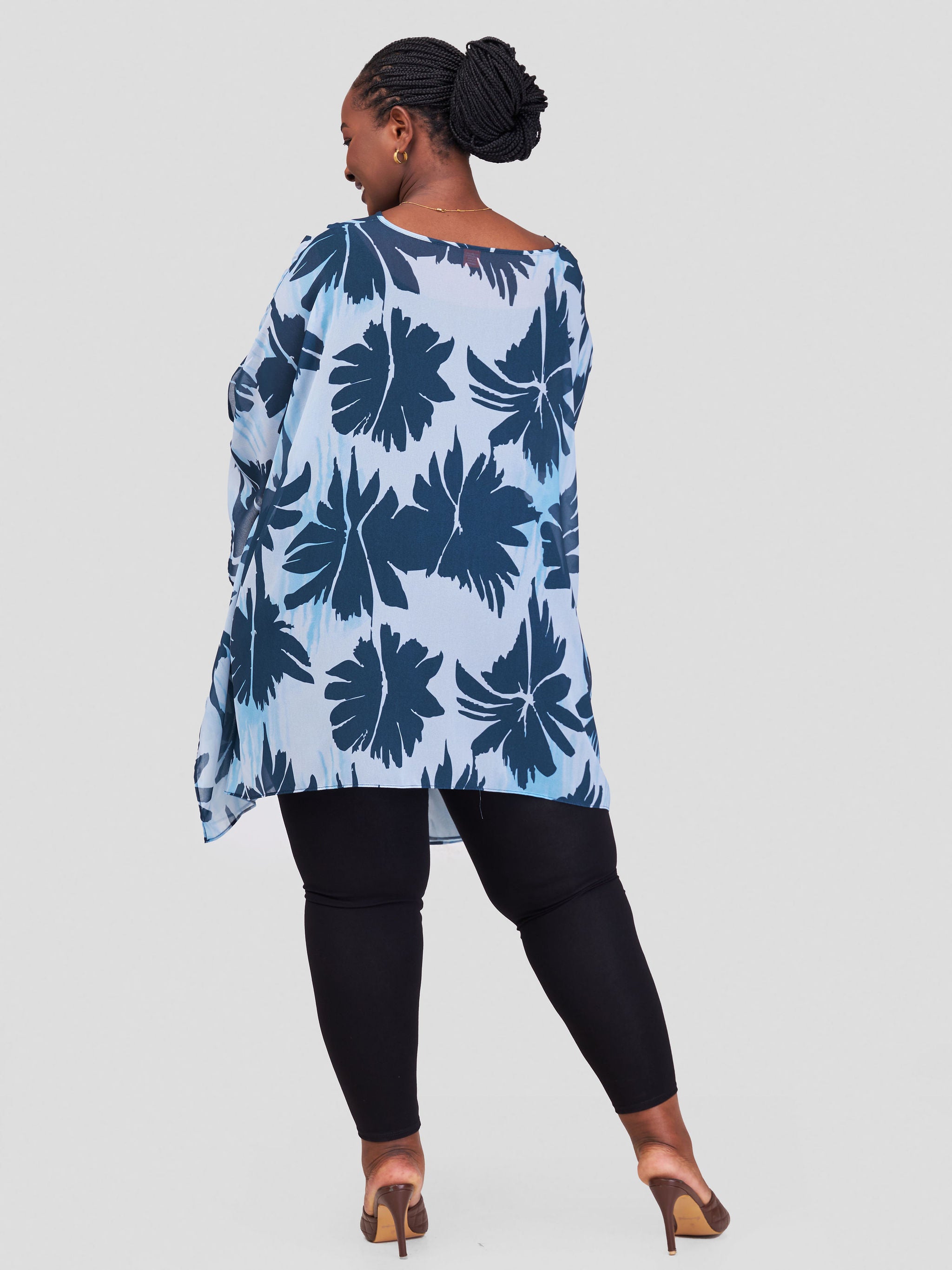 Vivo Basic Slit Sleeve Loose Top - Navy / White Floral Print