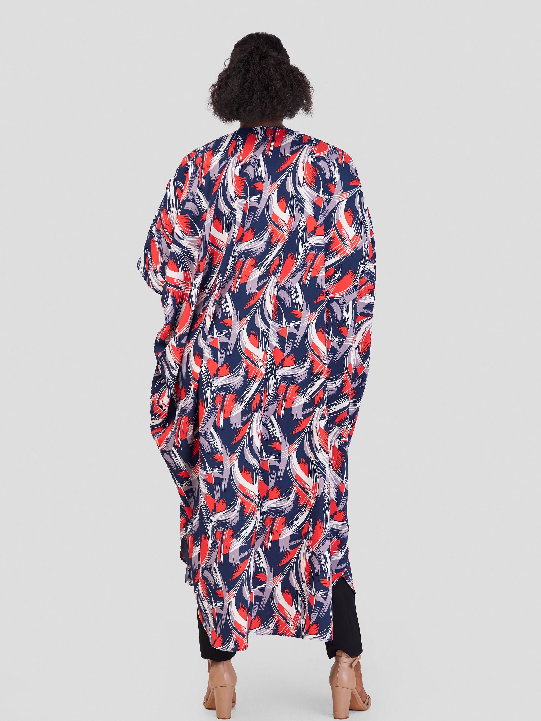 Vivo Malindi Maxi Kimono - Navy Blue / Red Abstract Print
