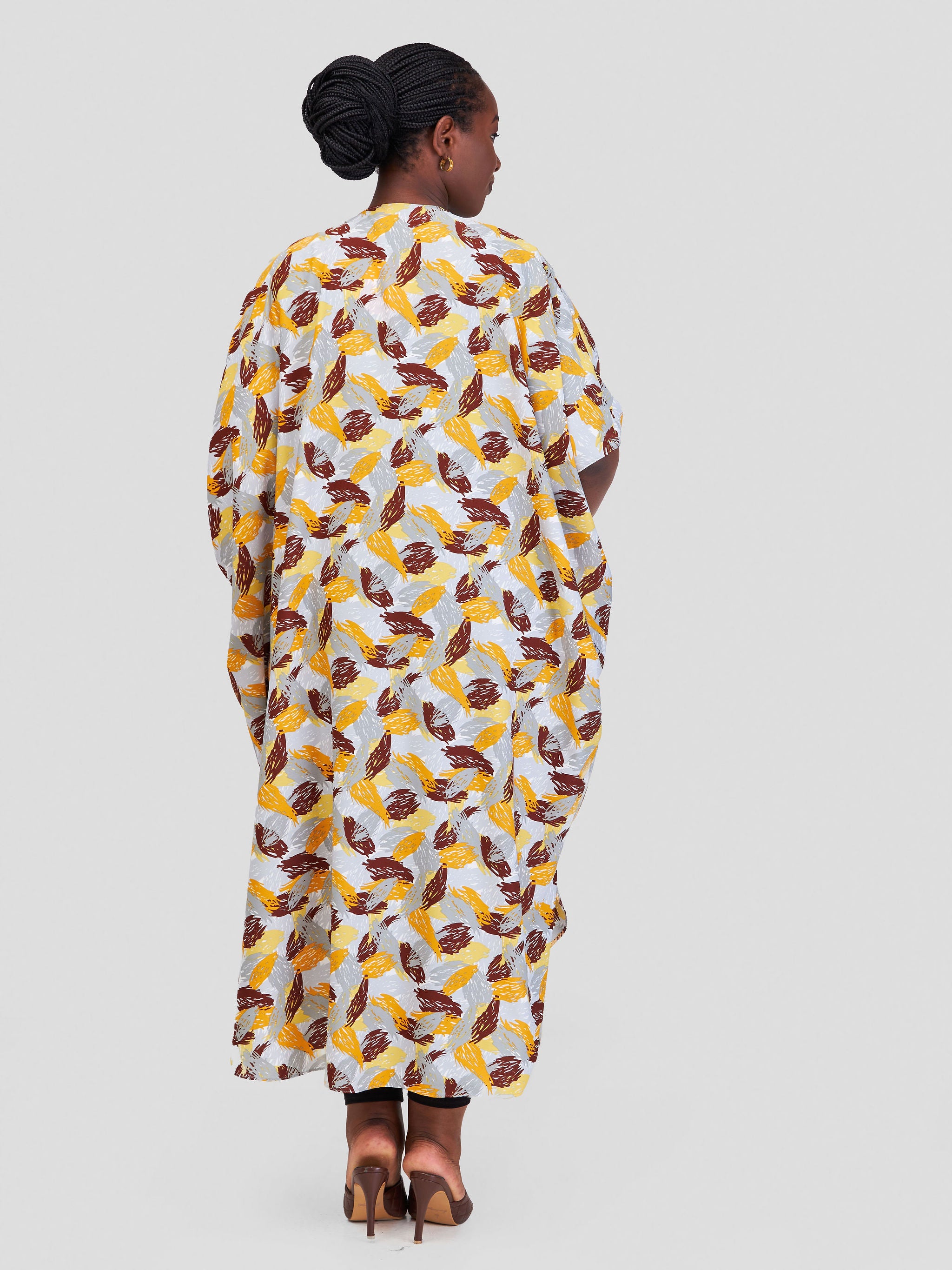 Vivo Malindi Maxi Kimono - Orange / Brown Abstract Print