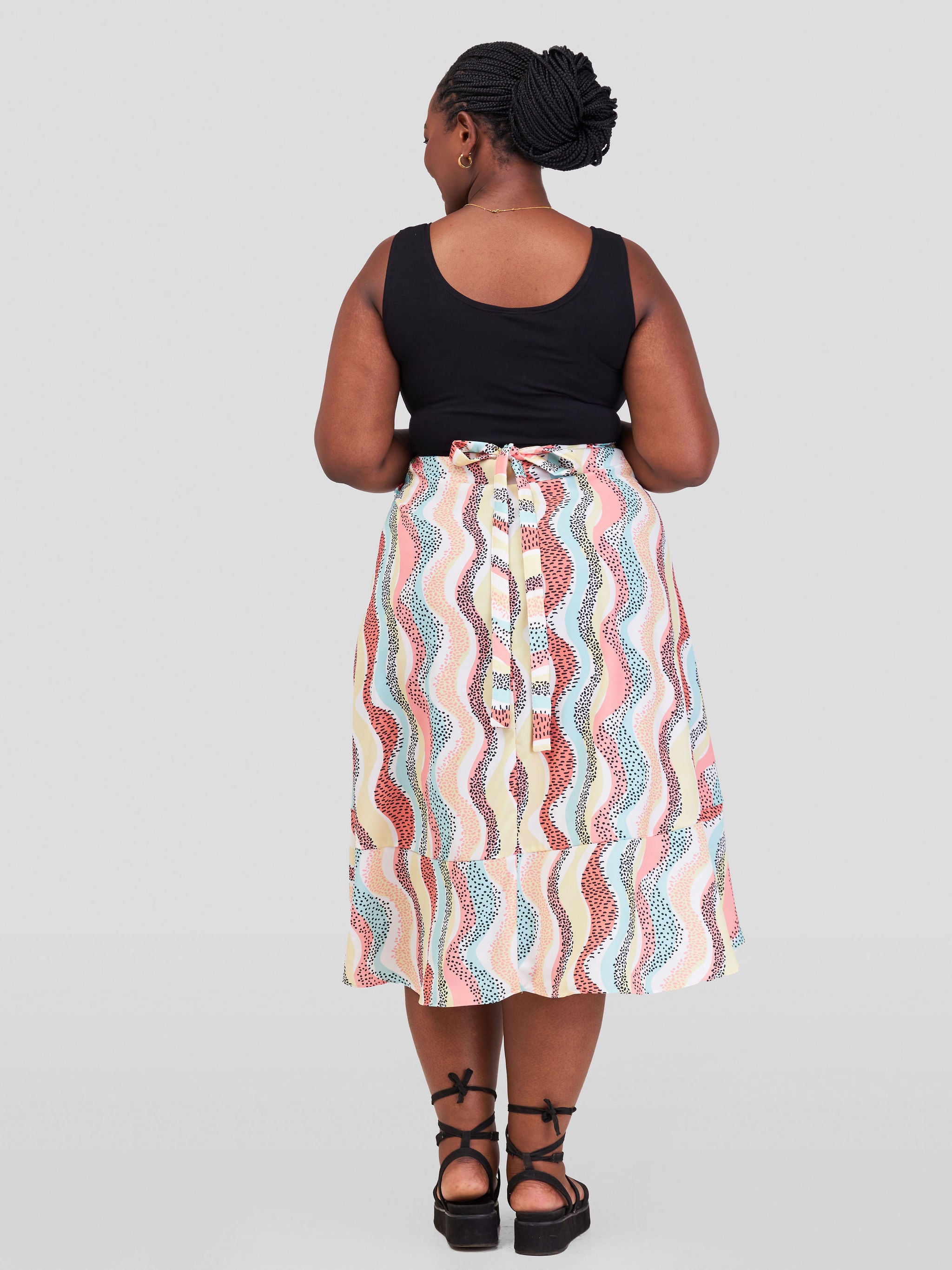 Vivo Malindi Flounce Wrap Skirt - Pink / Yellow Abstract Print