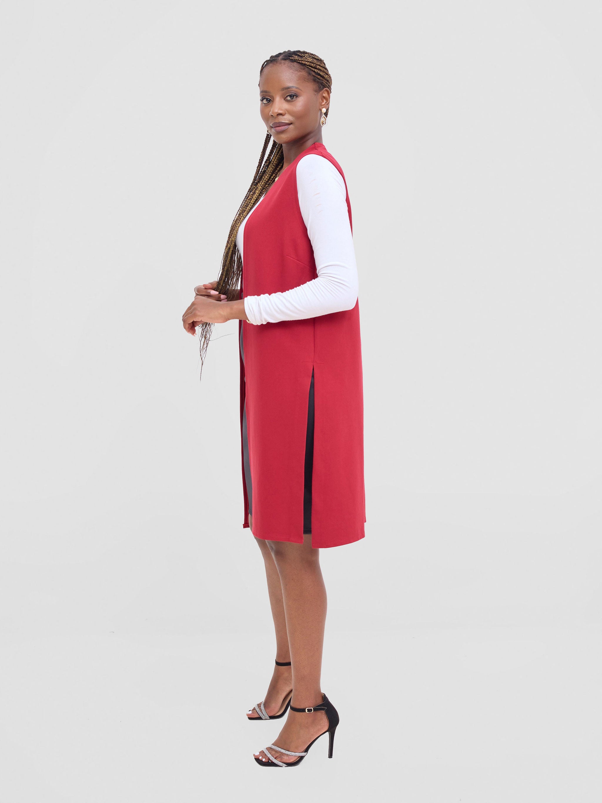 Vivo Waridi Sleeveless Overcoat - Wine Red
