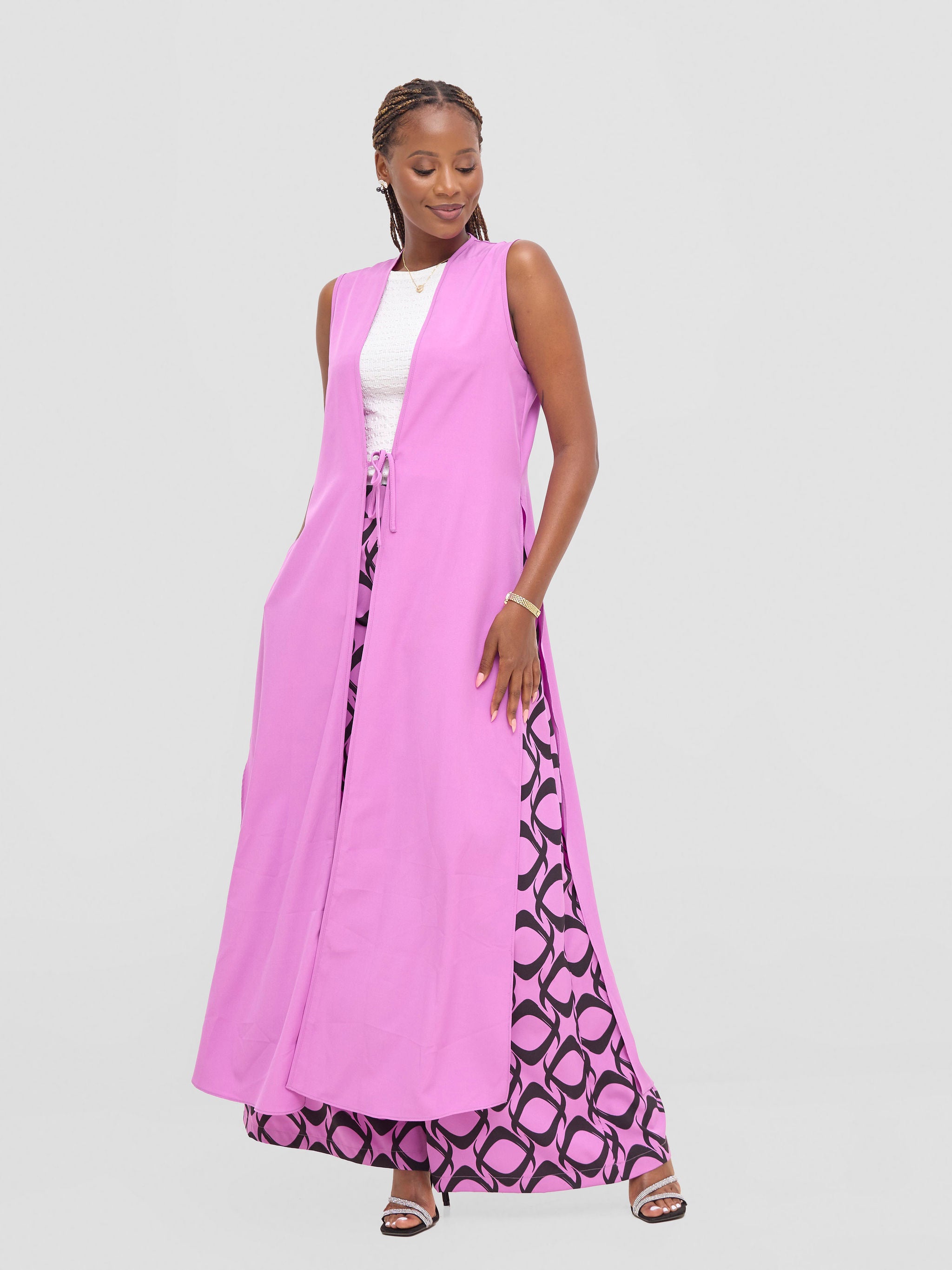 Vivo Basic Crepe Pants - Purple / Black Tiki Print