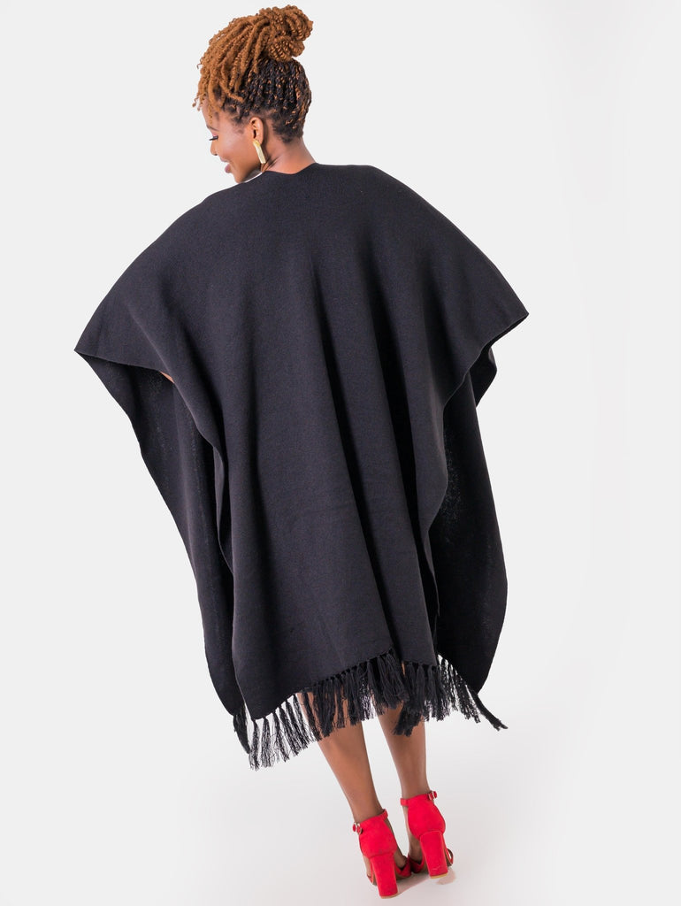 Vivo Basic Double Layered Wrap Poncho - Black - Shopzetu