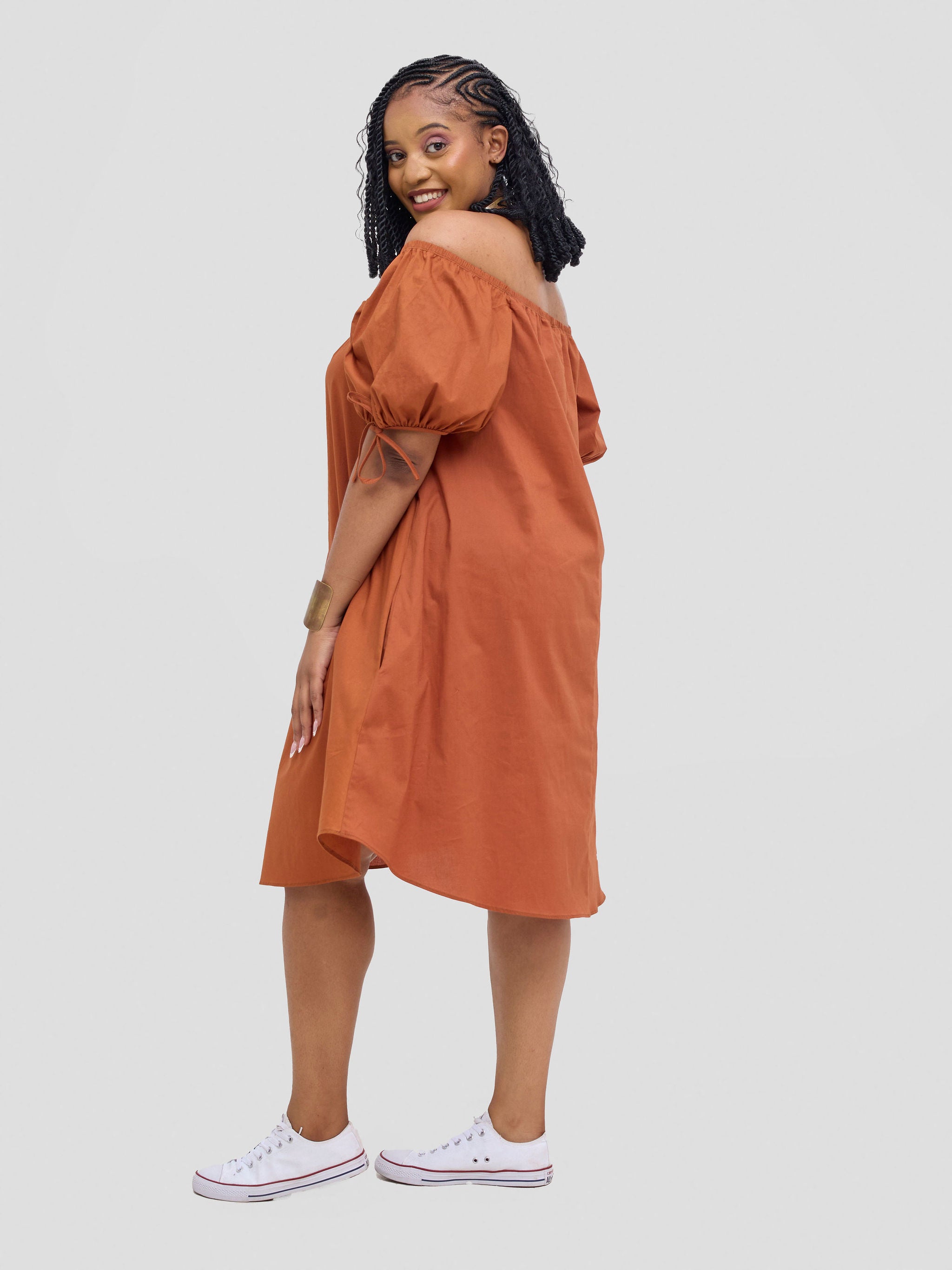 Safari Tawi Off-Shoulder Dress - Rust