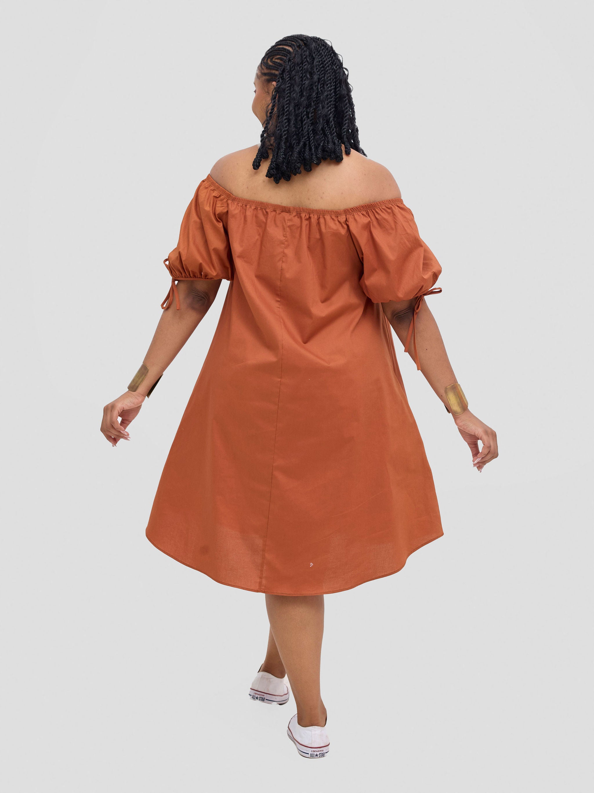 Safari Tawi Off-Shoulder Dress - Rust