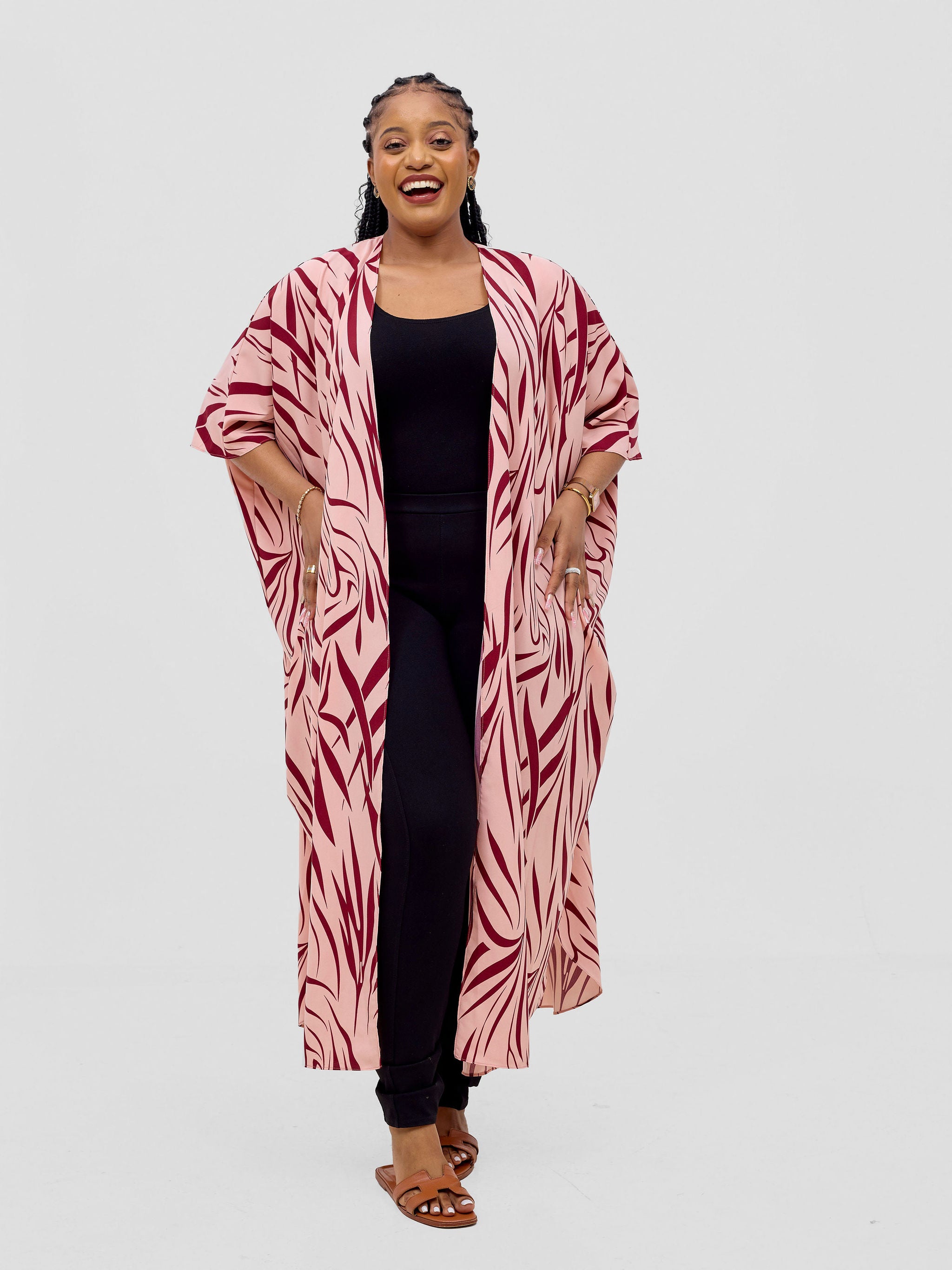 Vivo Basic Open Kaftan - Peach / Maroon