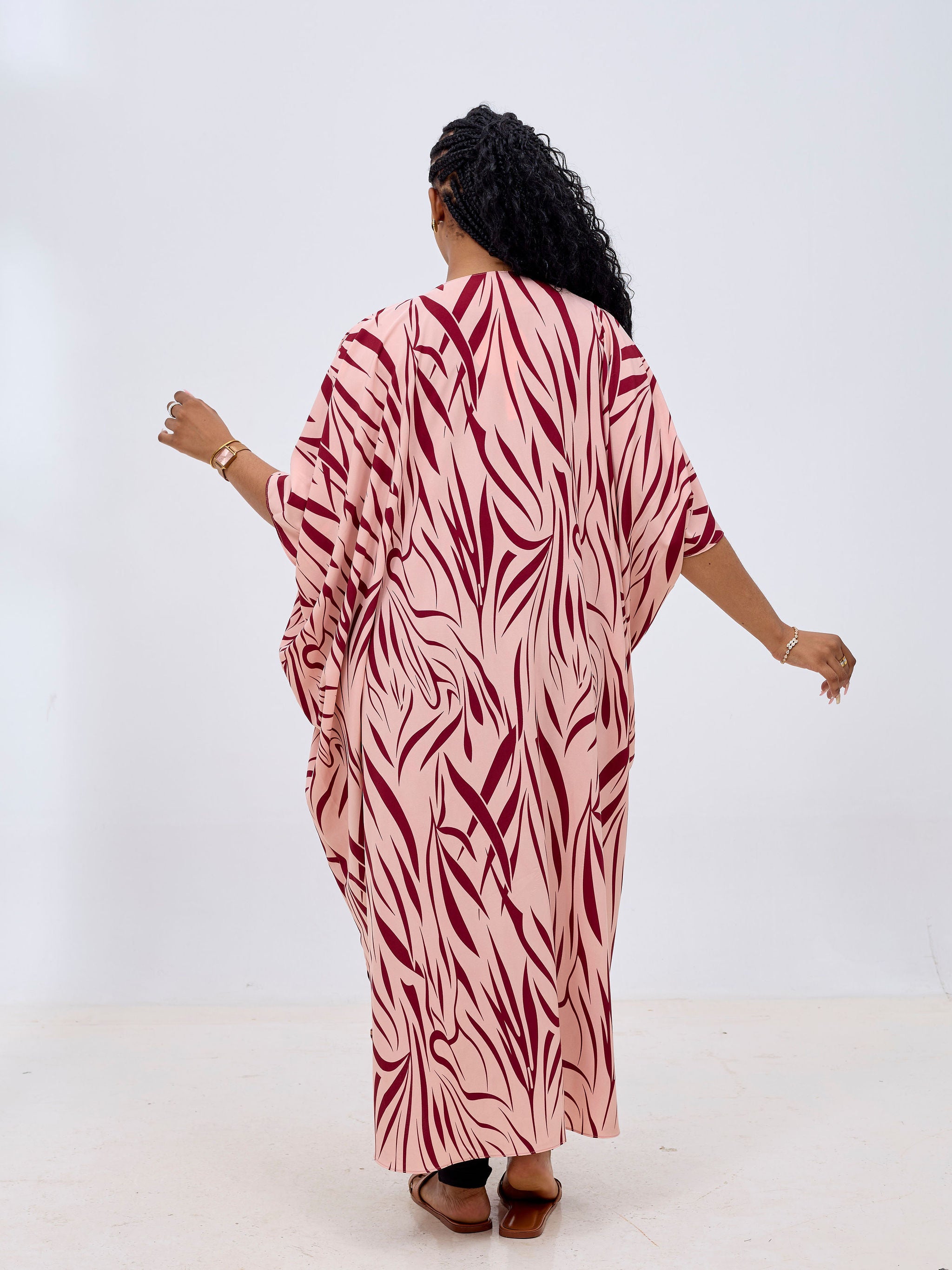 Vivo Basic Open Kaftan - Peach / Maroon