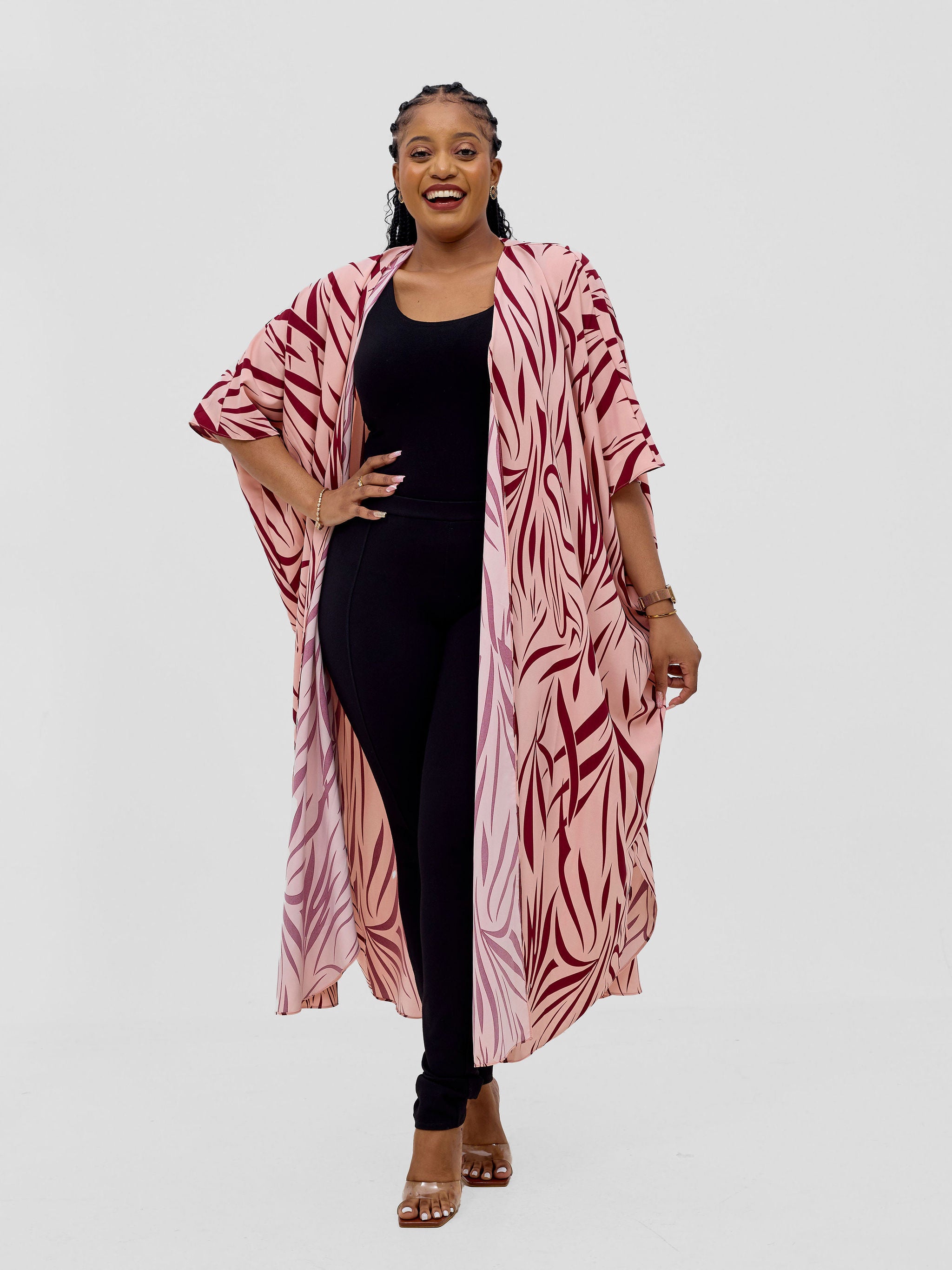 Vivo Basic Open Kaftan - Peach / Maroon