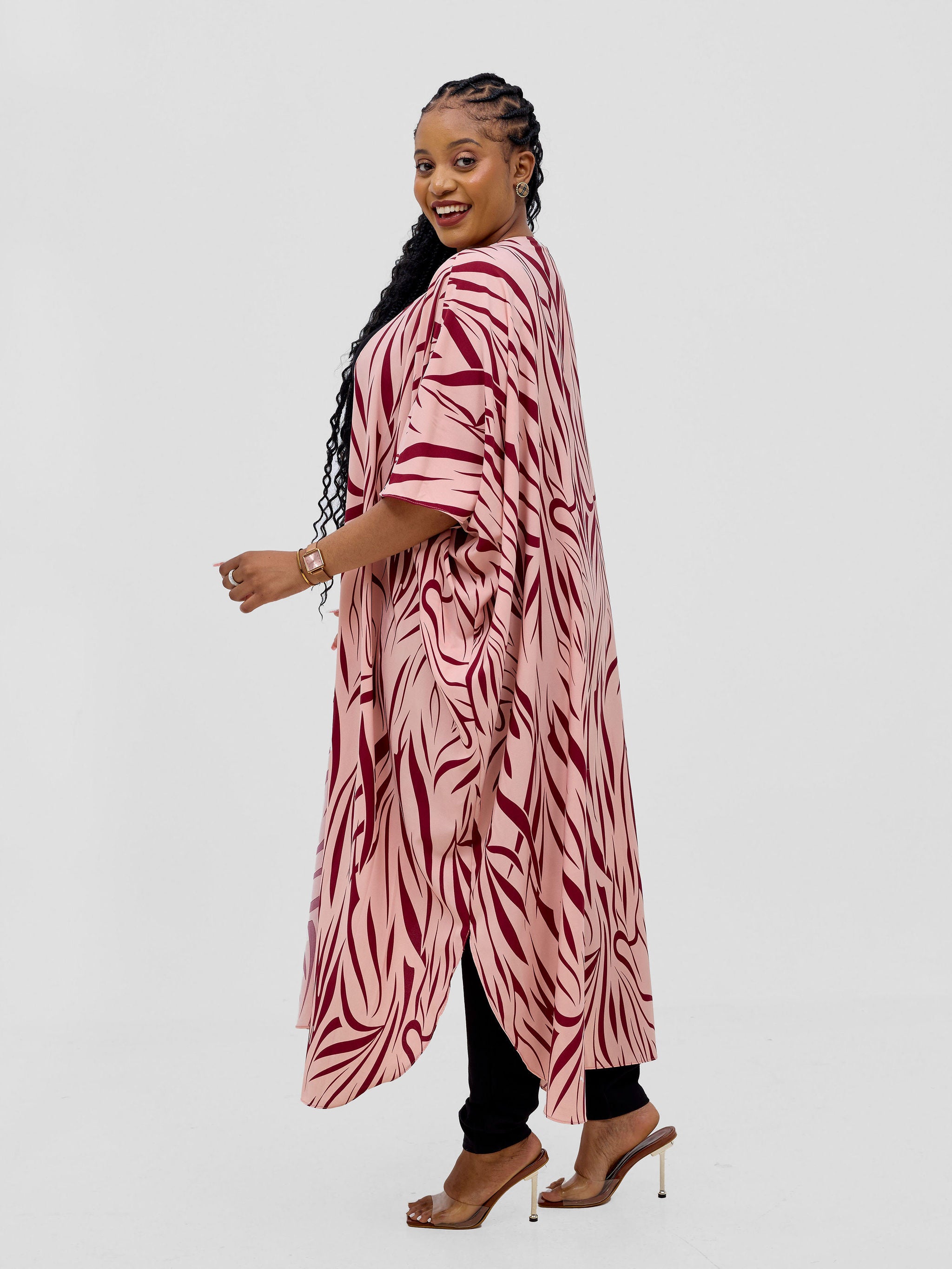 Vivo Basic Open Kaftan - Peach / Maroon