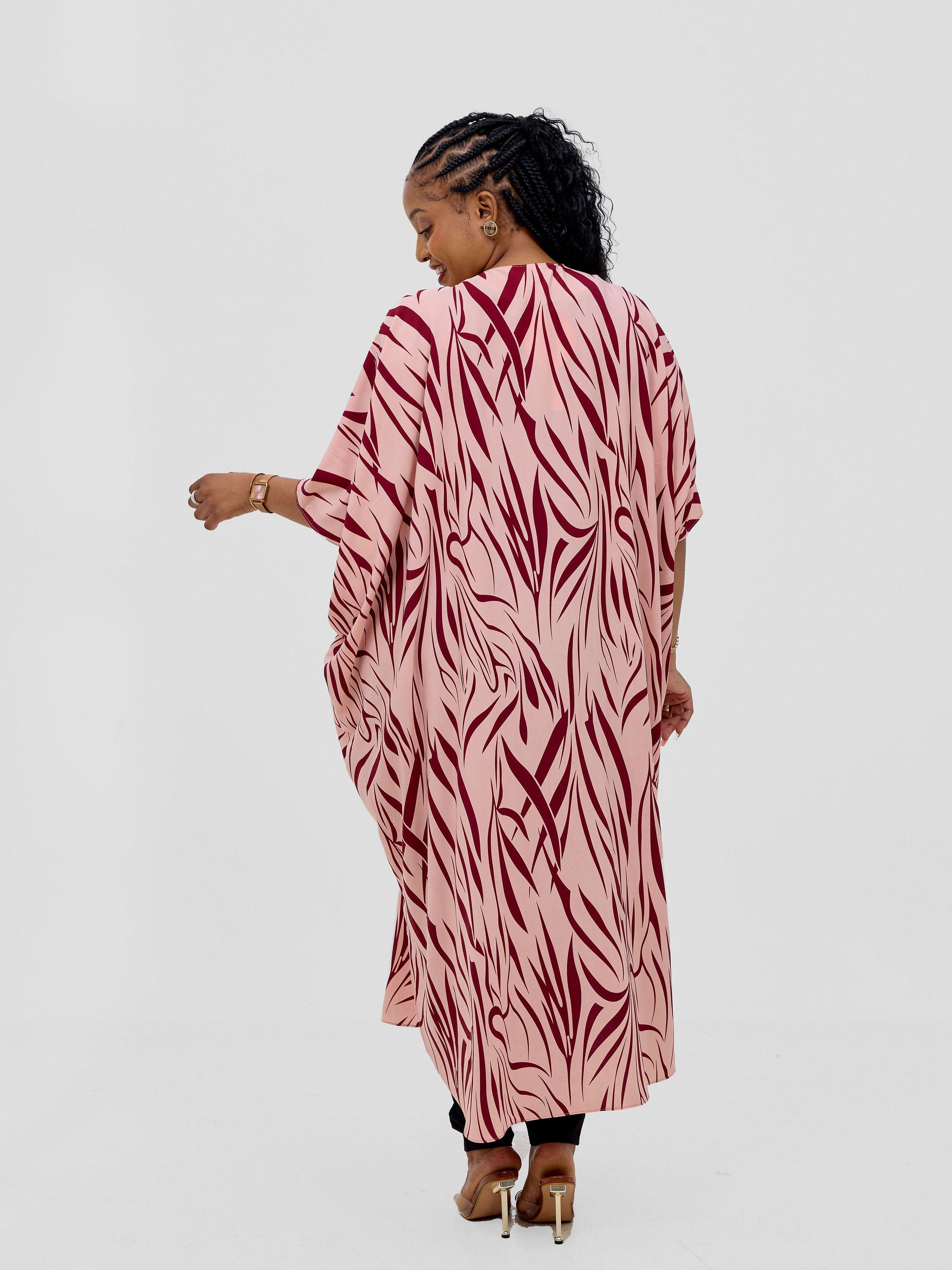 Vivo Basic Open Kaftan - Peach / Maroon