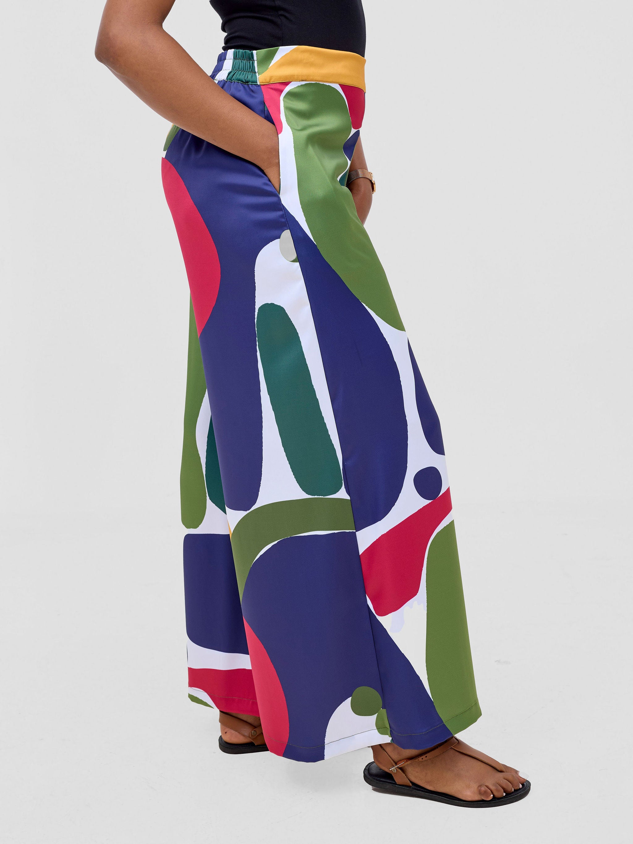 Vivo Kelemi Satin Pants - Navy / White Waso Print