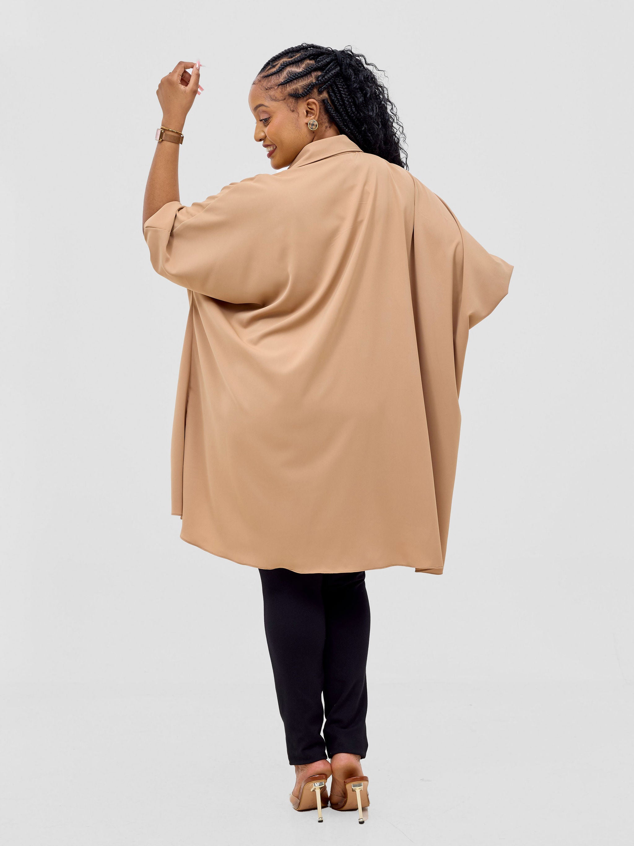 Vivo Ava Shirt Collar Tunic Top - Light Tan