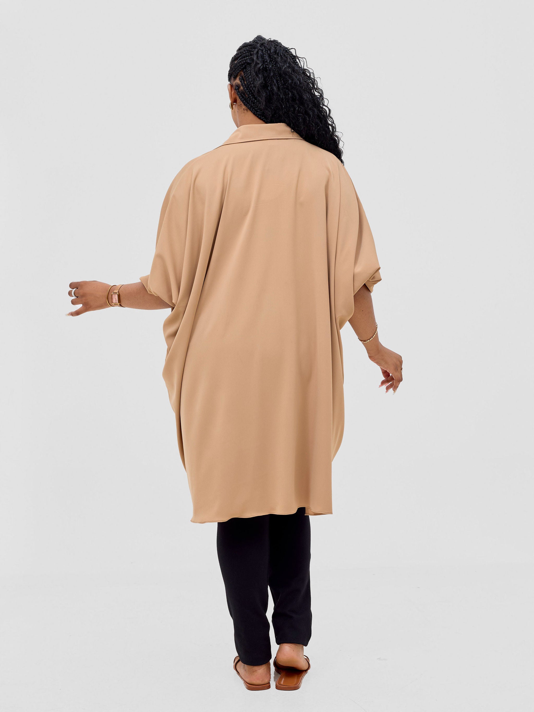 Vivo Ava Shirt Collar Tunic Top - Light Tan