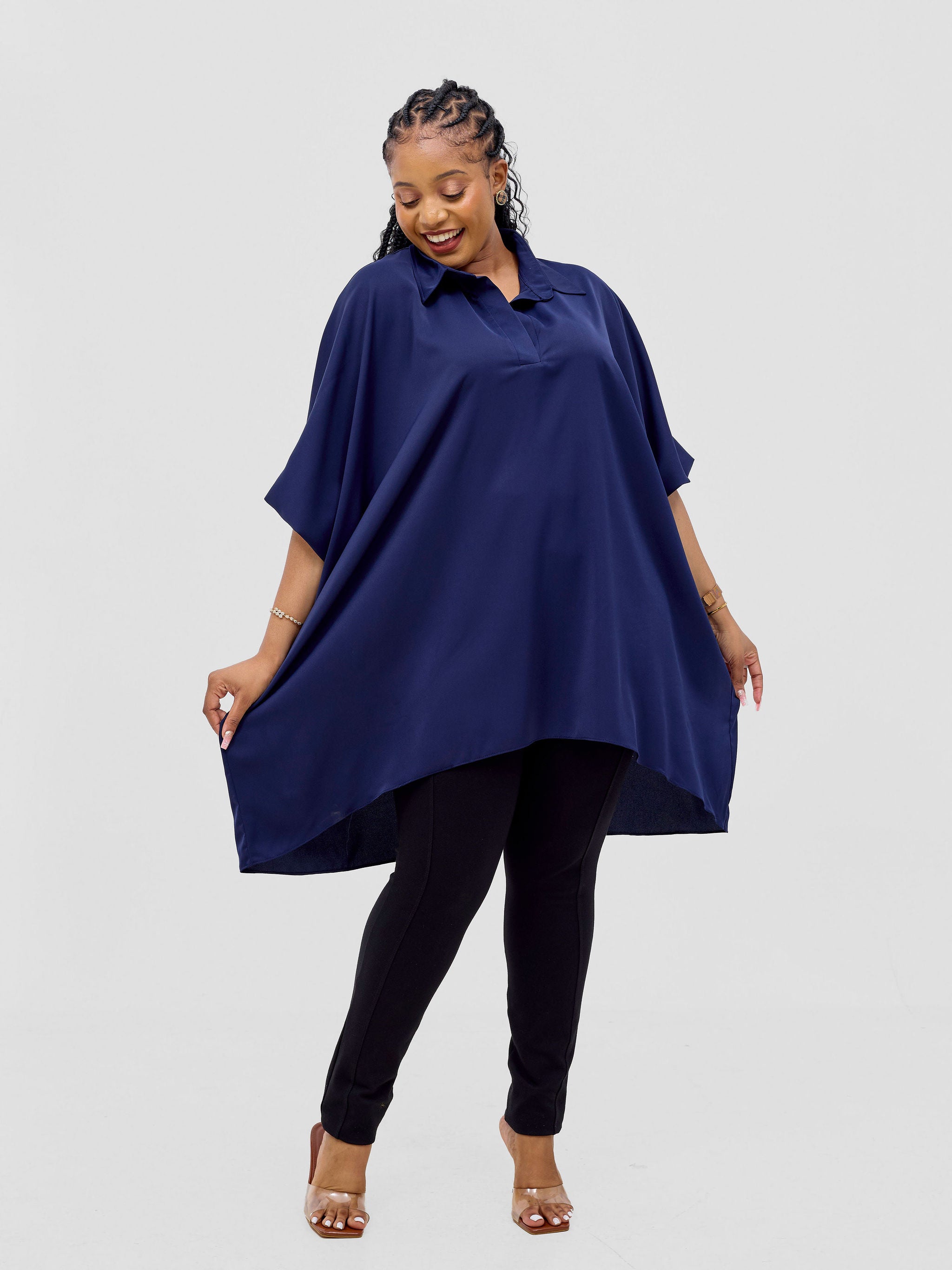 Vivo Ava Shirt Collar Tunic Top - Navy Blue