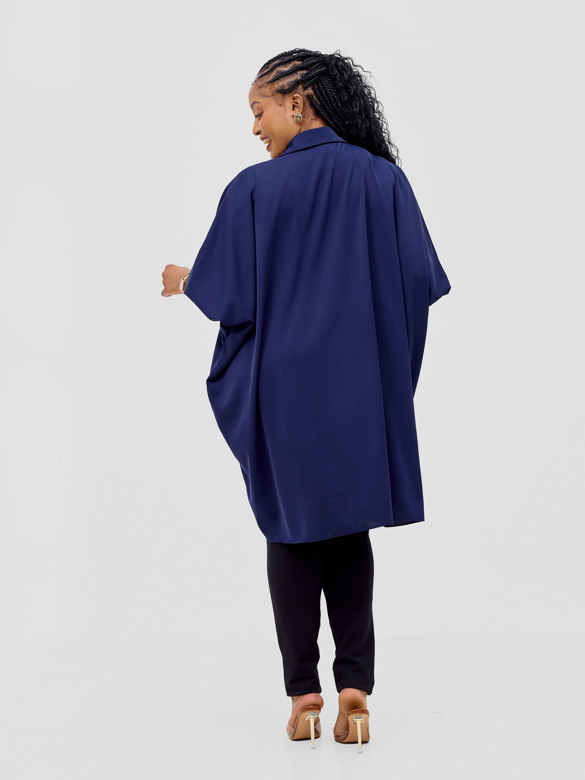 Vivo Ava Shirt Collar Tunic Top - Navy Blue