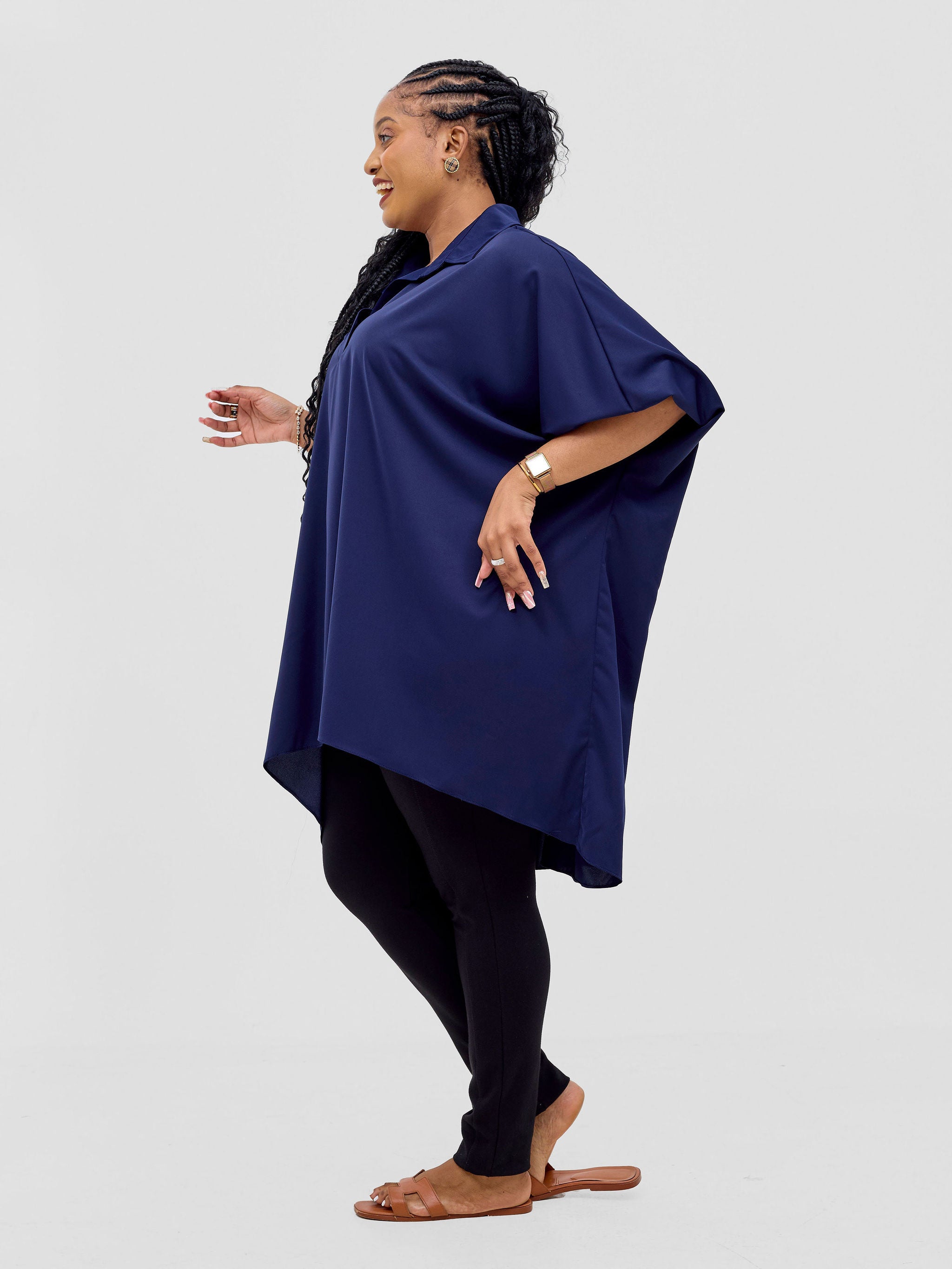 Vivo Ava Shirt Collar Tunic Top - Navy Blue