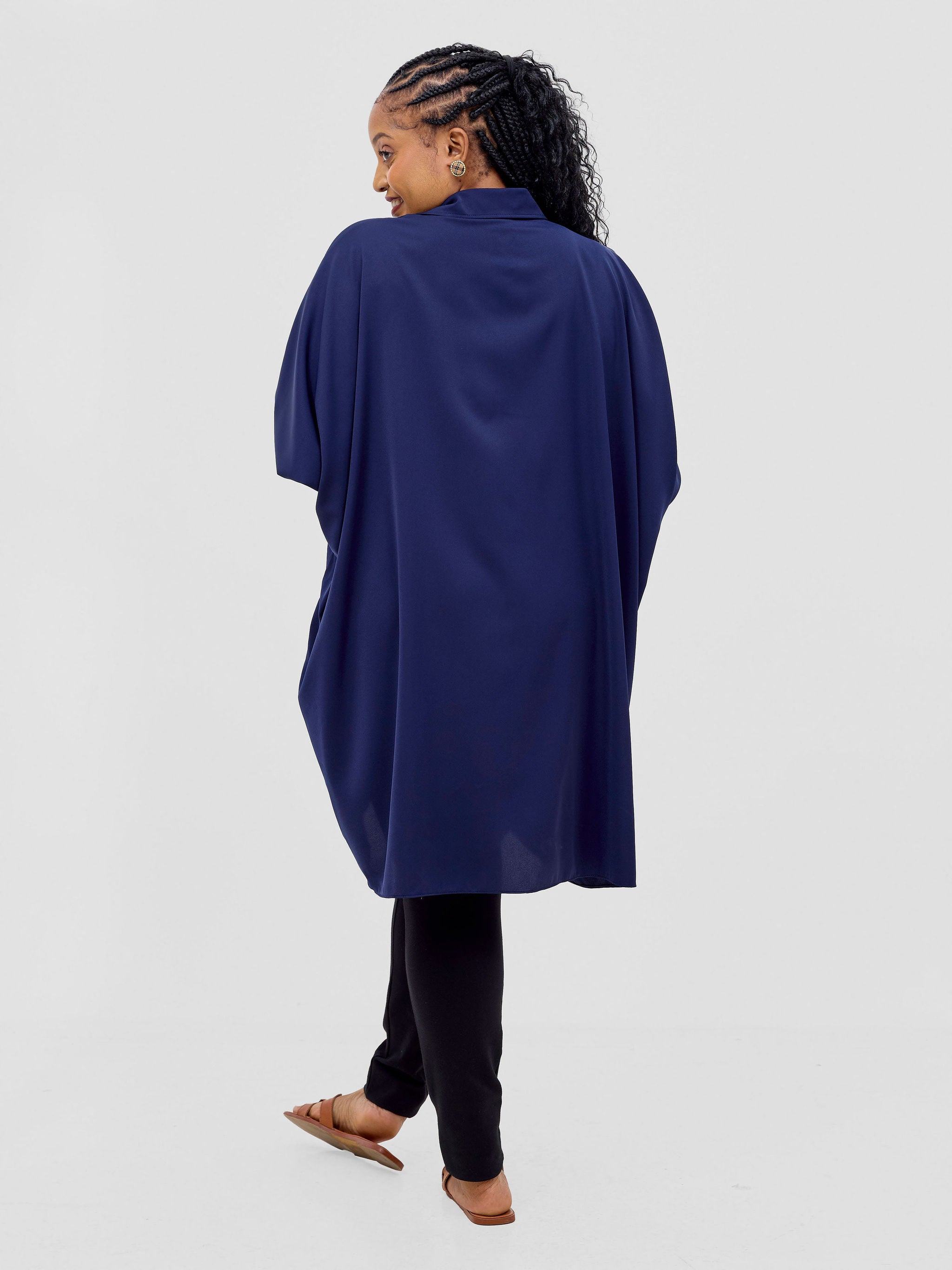 Vivo Ava Shirt Collar Tunic Top - Navy Blue