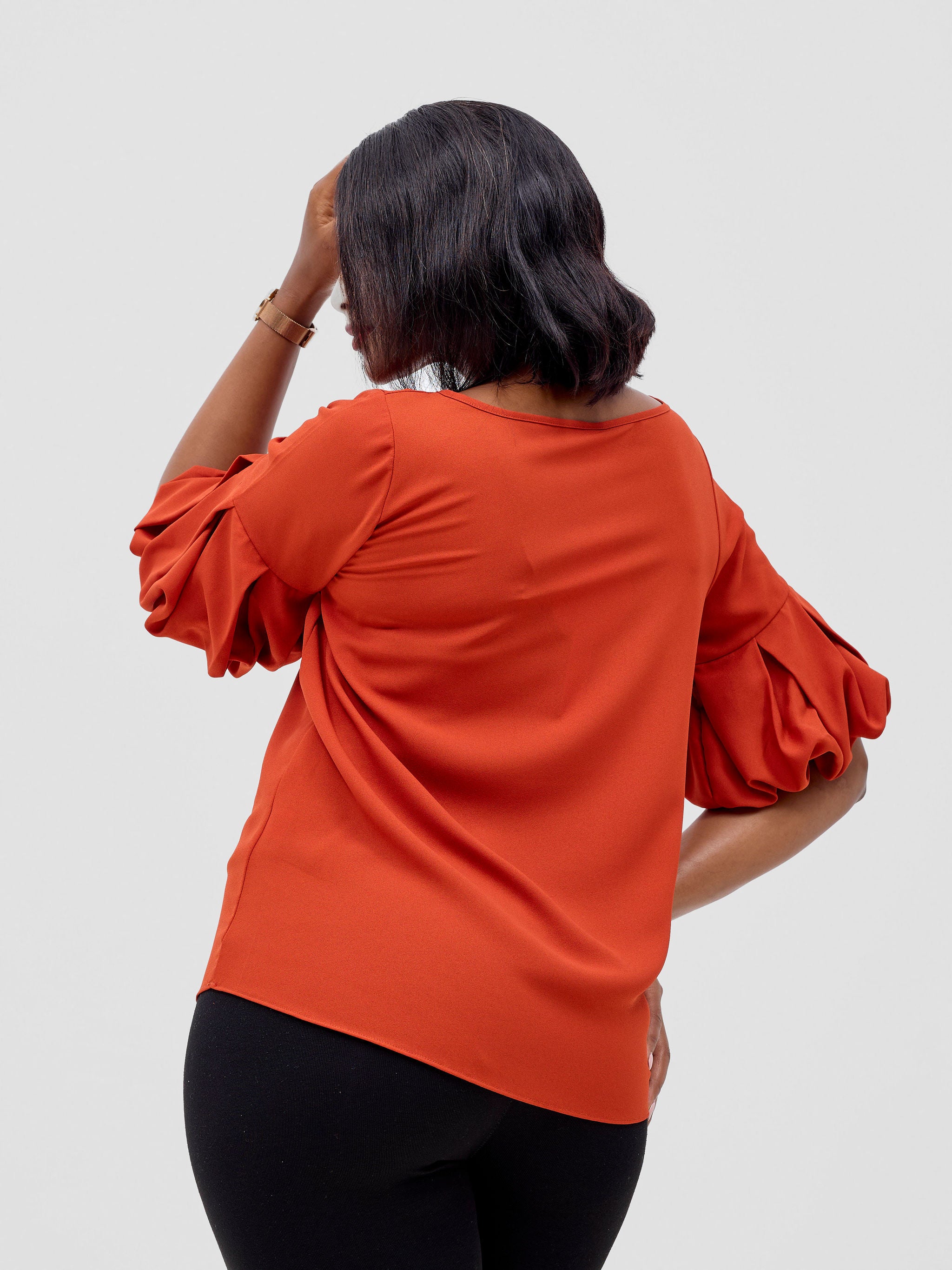 Vivo Basic Boundneck Puff Sleeve Top - Rust