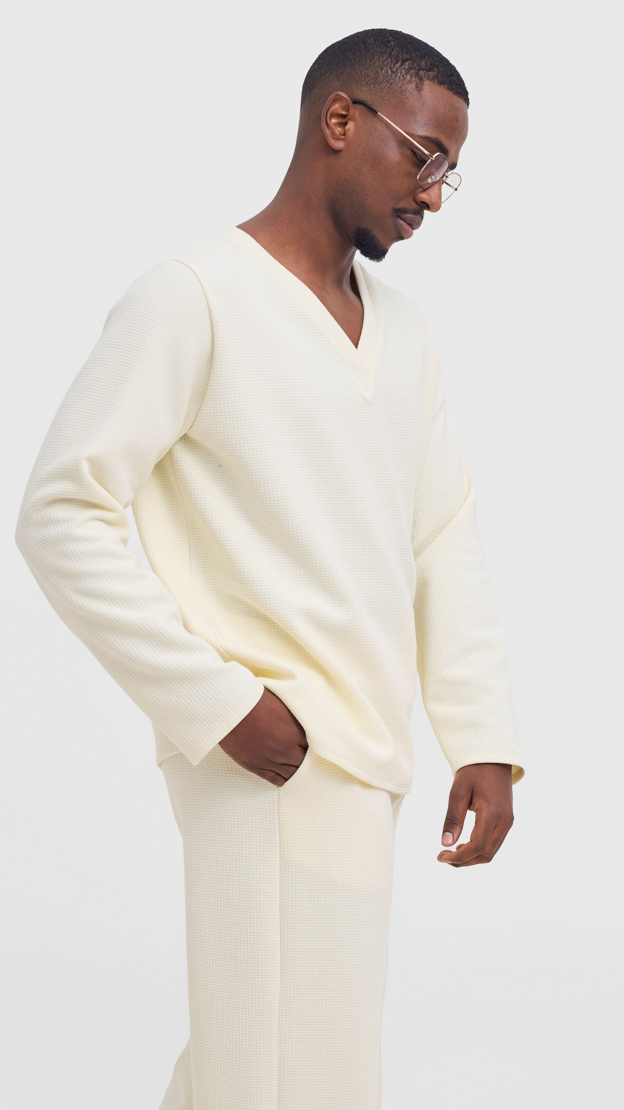 Shiv & Shikie X Safari V-Neck Long Sleeve T-shirt - Off White