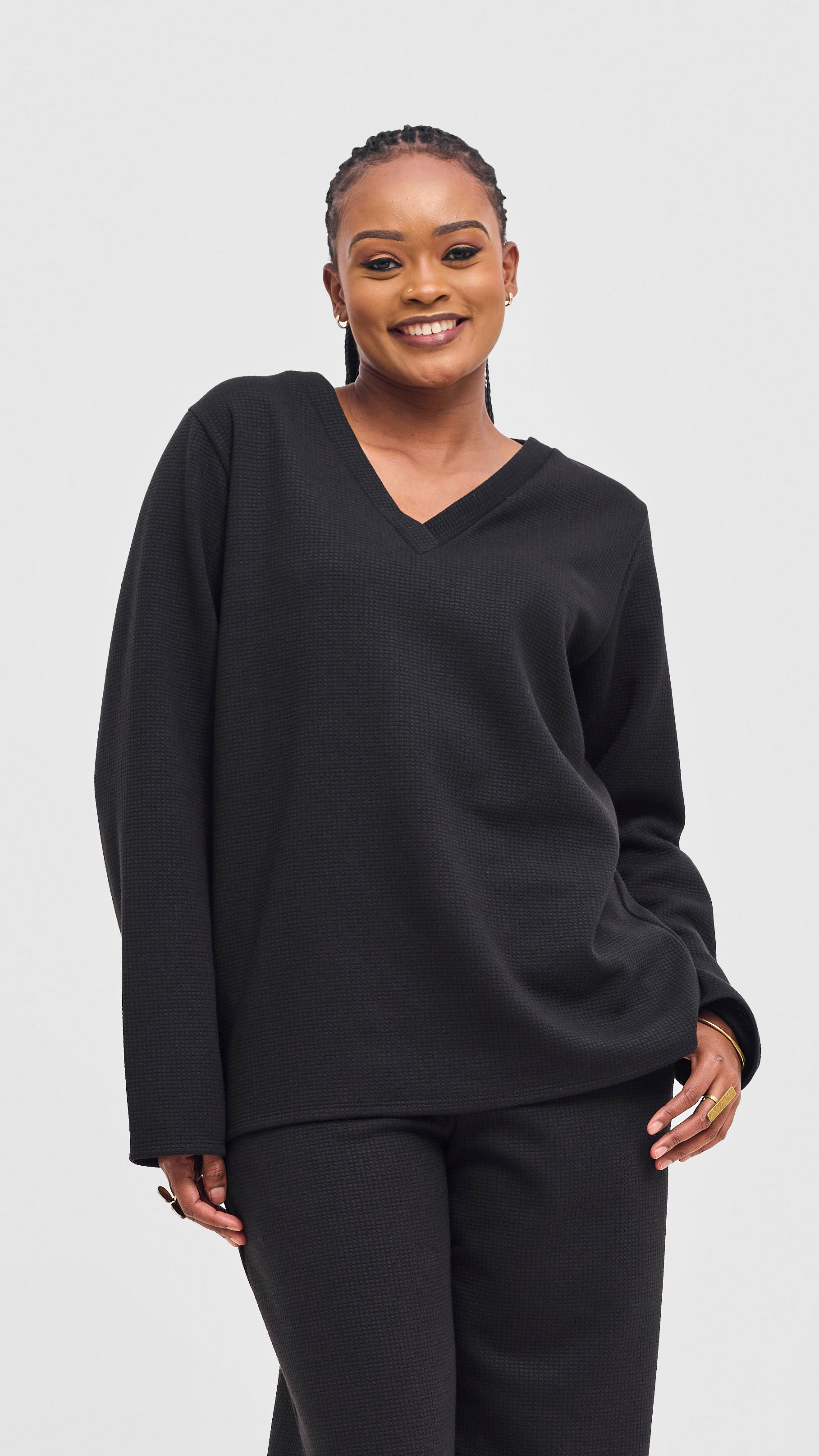 Shiv & Shikie X Safari V-Neck Long Sleeve T-shirt - Black