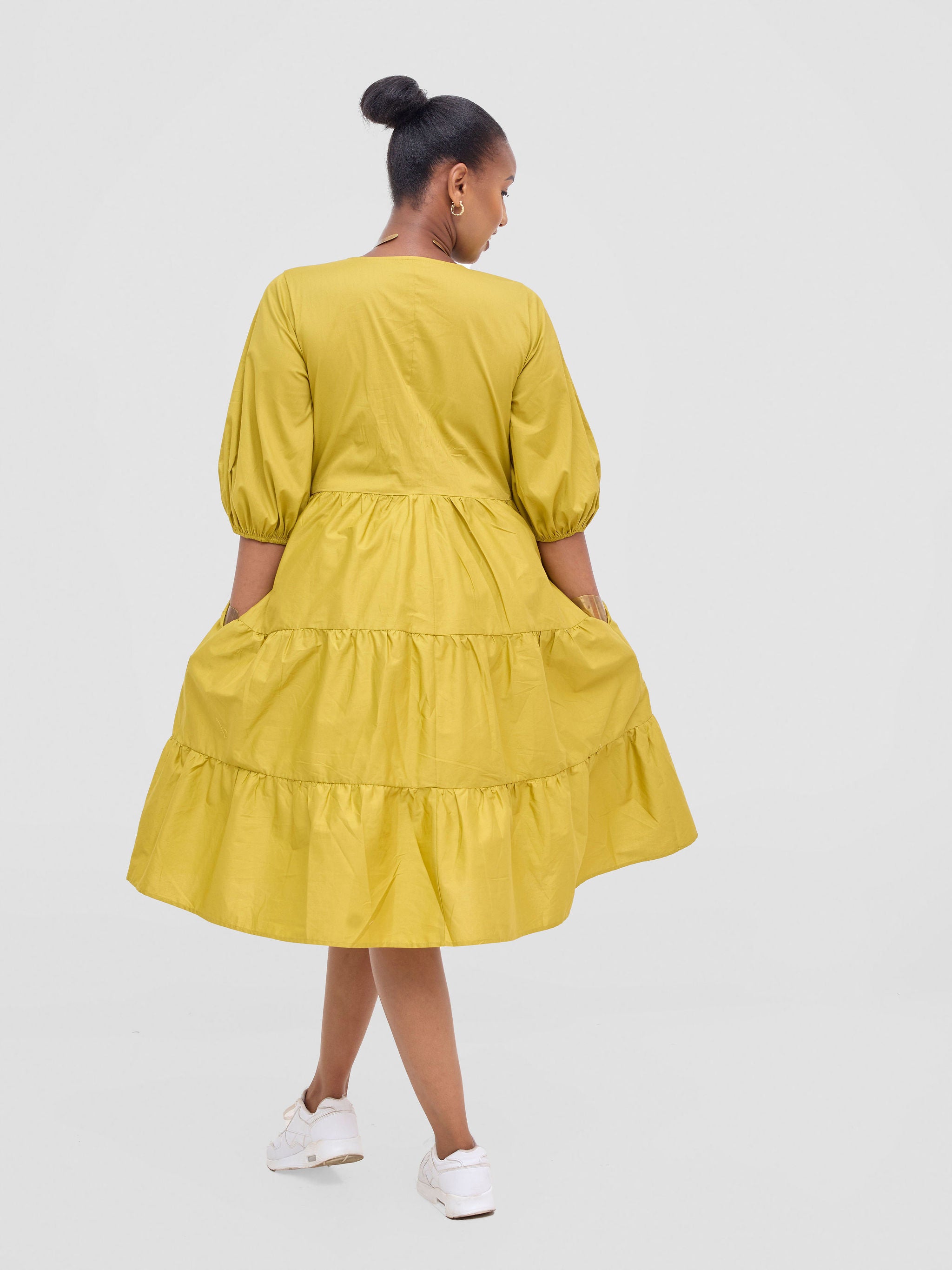 Safari Tawi Bishop Sleeve Tiered Dress - Olive