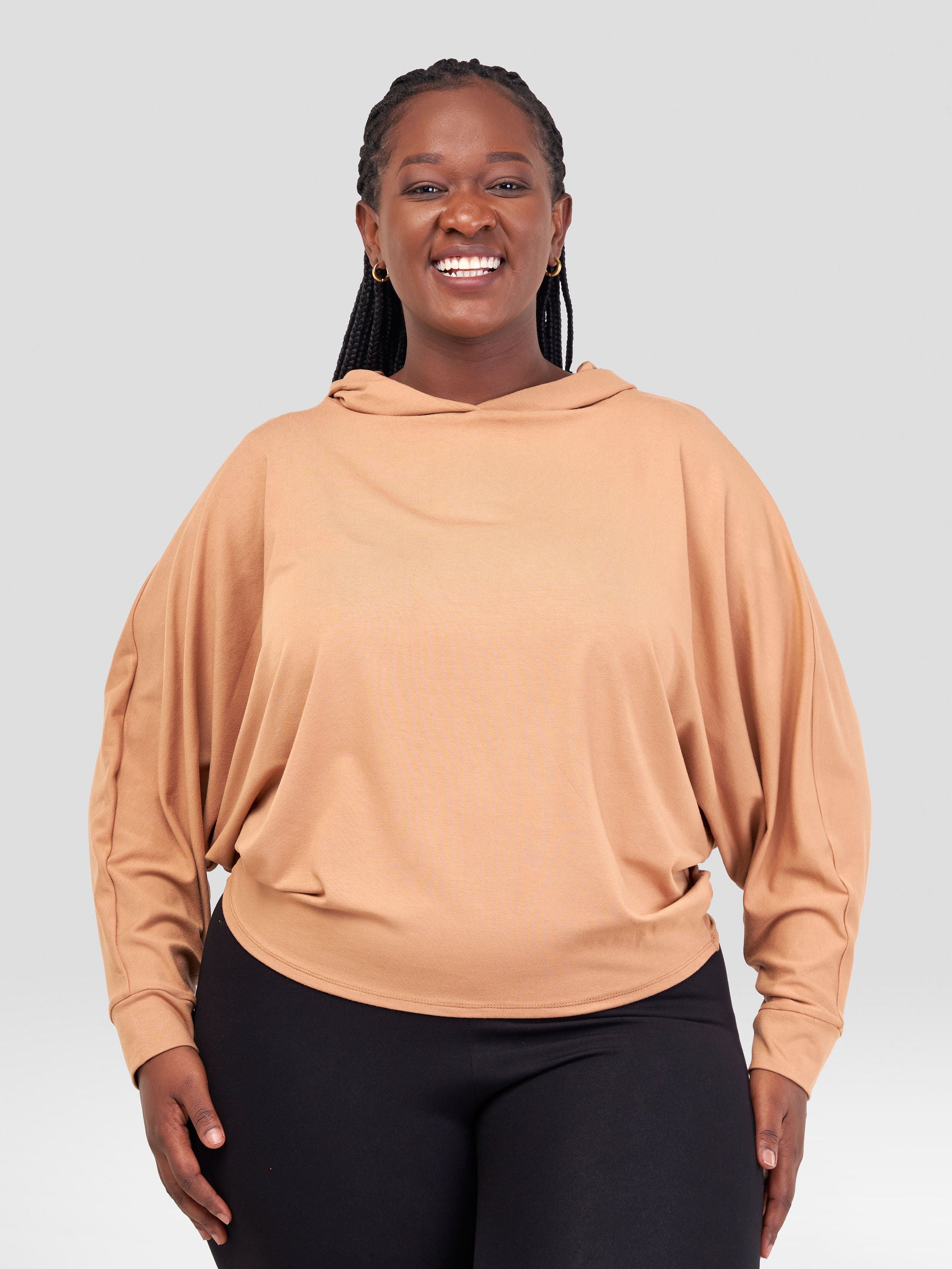 Vivo Jira Batwing Hoodie Top - Tan