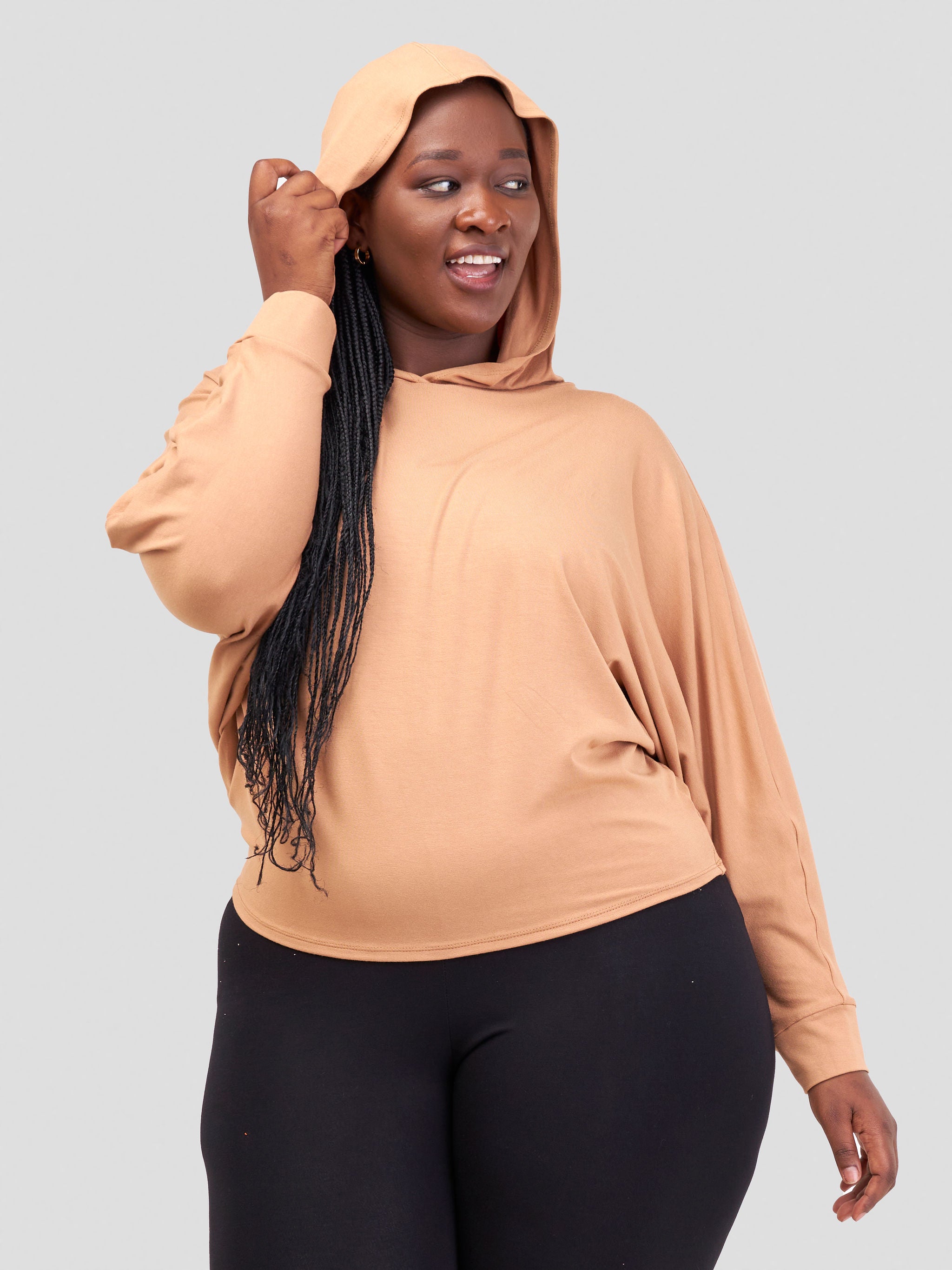 Vivo Jira Batwing Hoodie Top - Tan