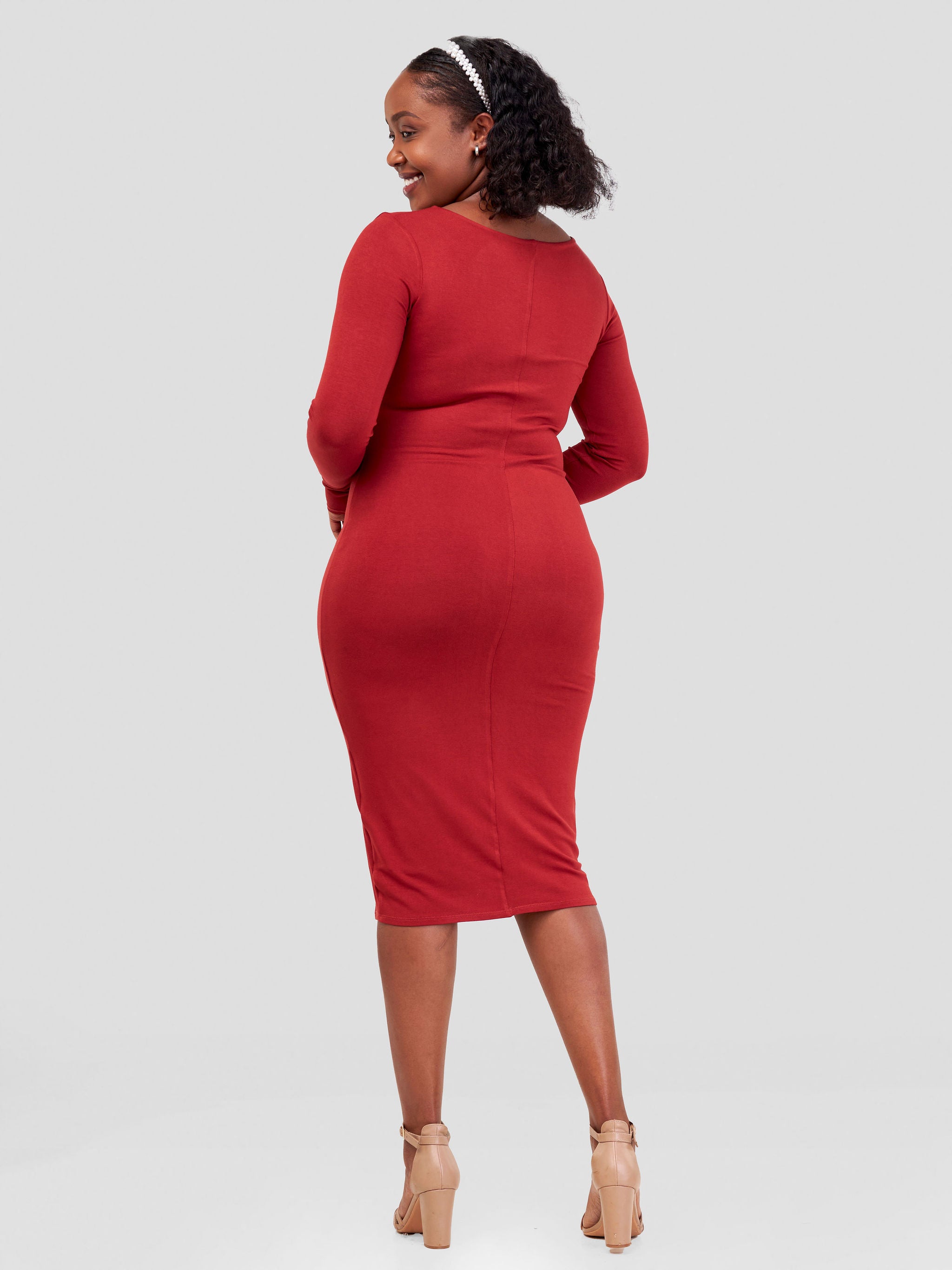 Vivo Basic Long Sleeved Double Layered Bodycon - Rust