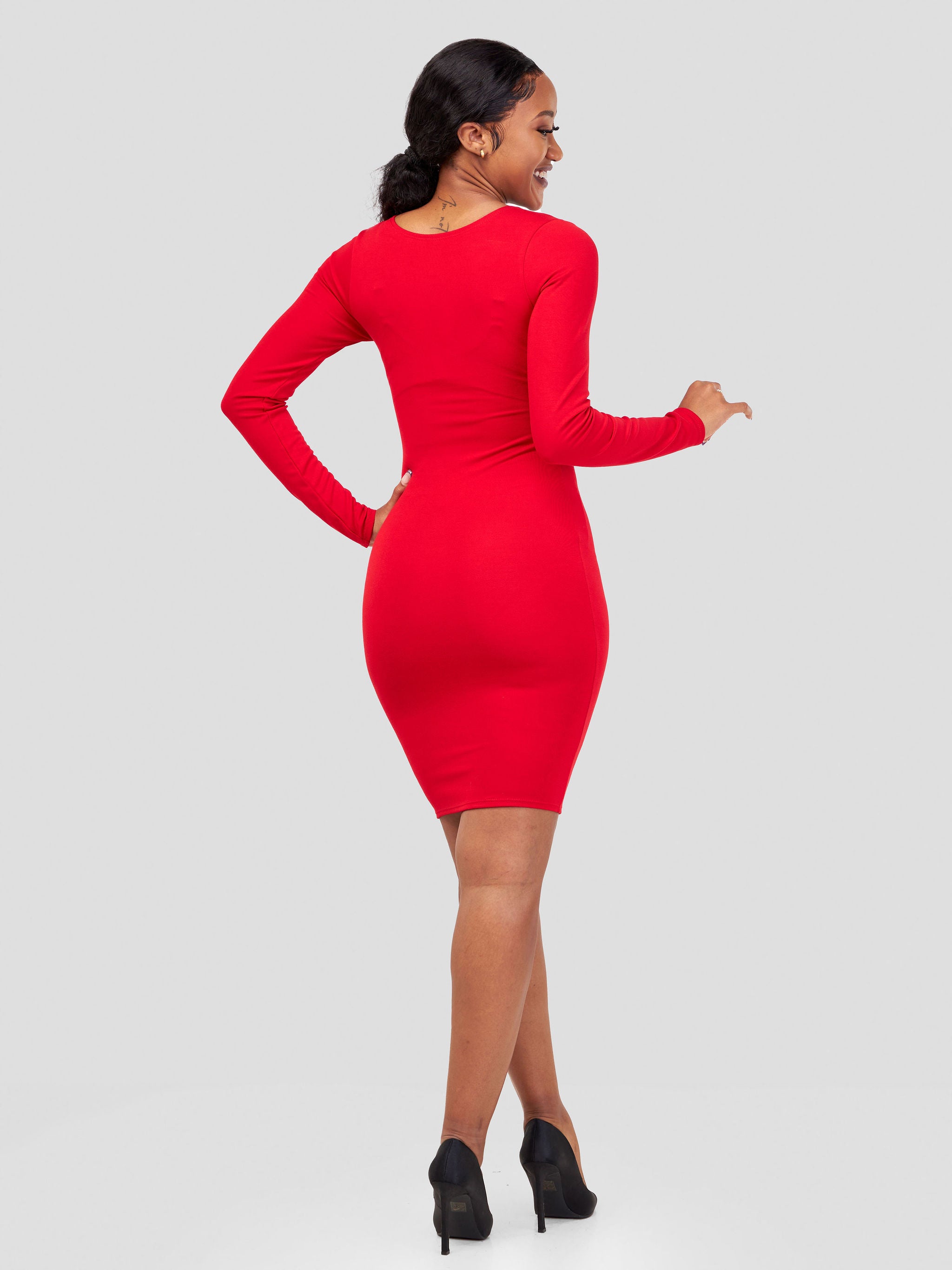 Zoya Basic Long Sleeve Bodycon - Red