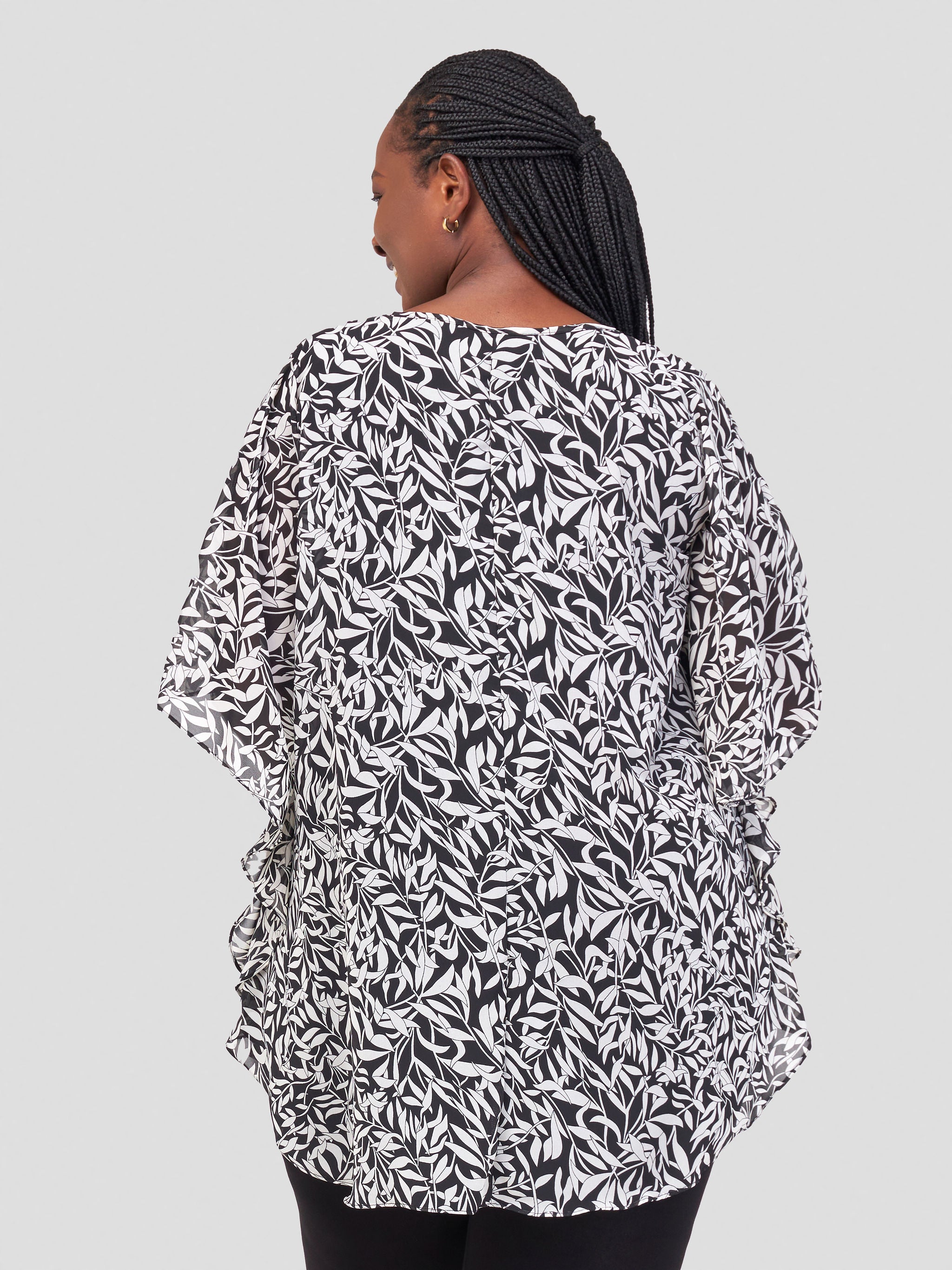 Vivo Bissa Chiffon Top - Black / Off White Floral Print