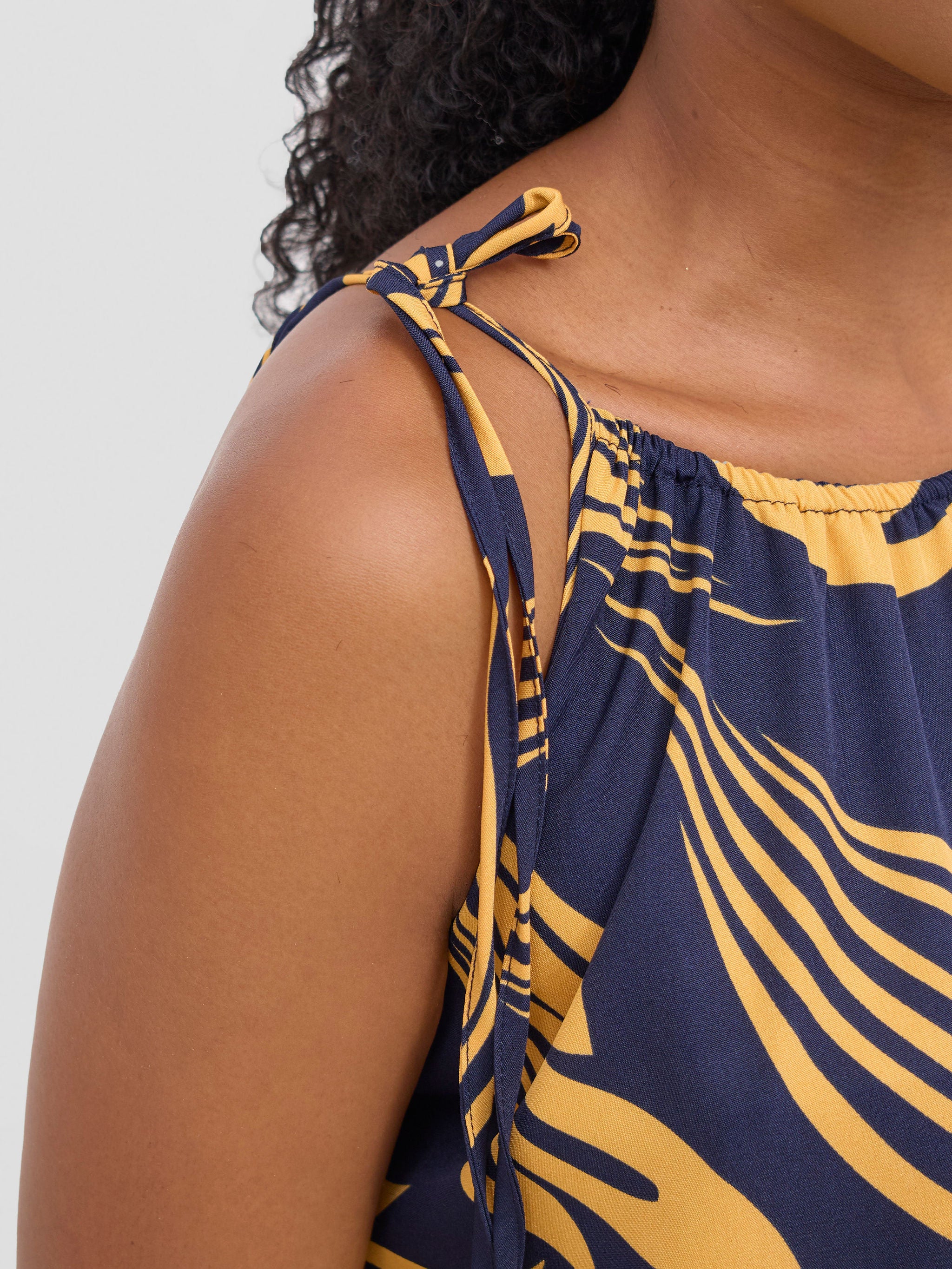Vivo Maisha Strappy Maxi Cover Up Dress - Navy / Mustard Print
