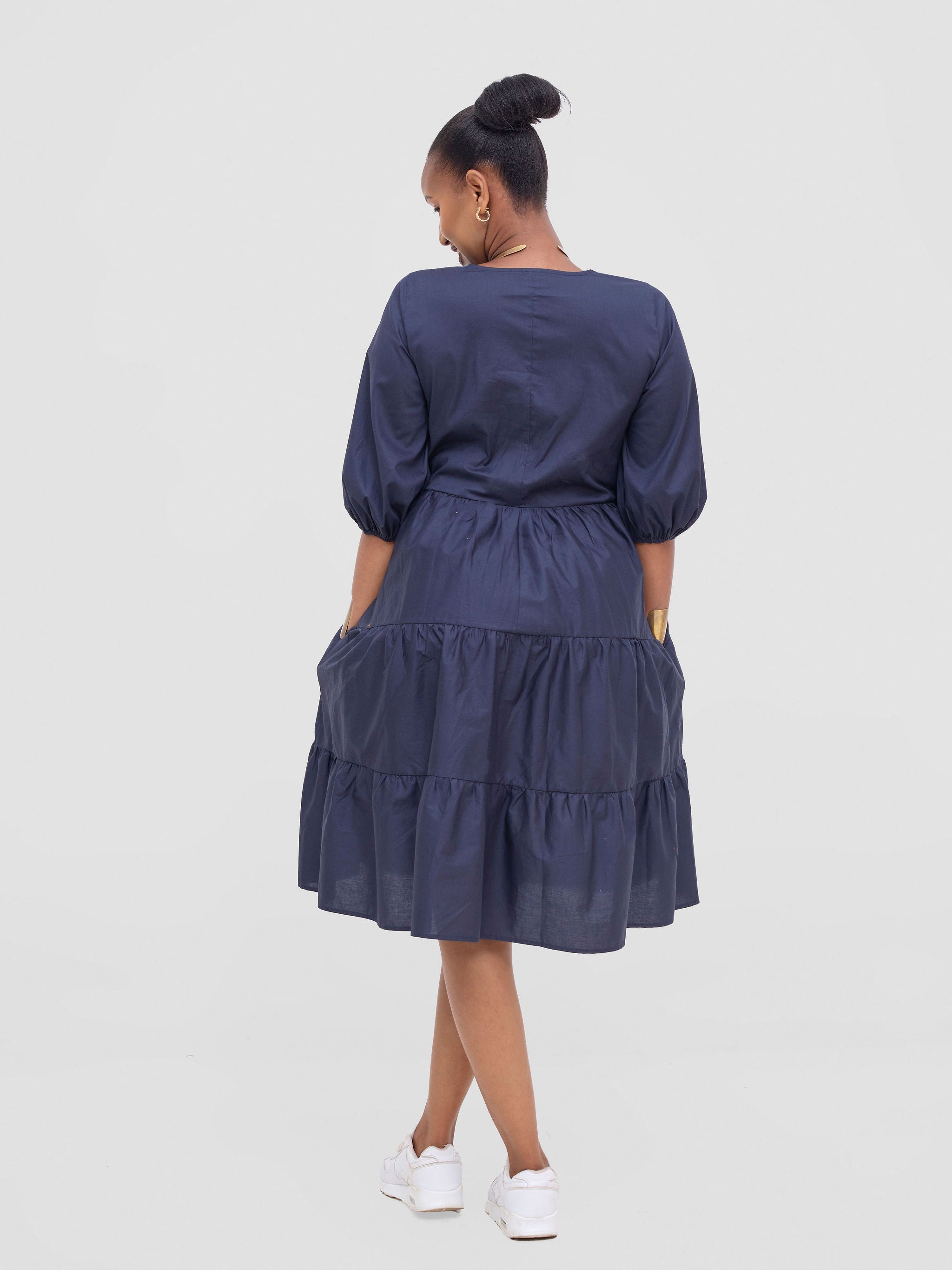 Safari Tawi Bishop Sleeve Tiered Dress - Navy