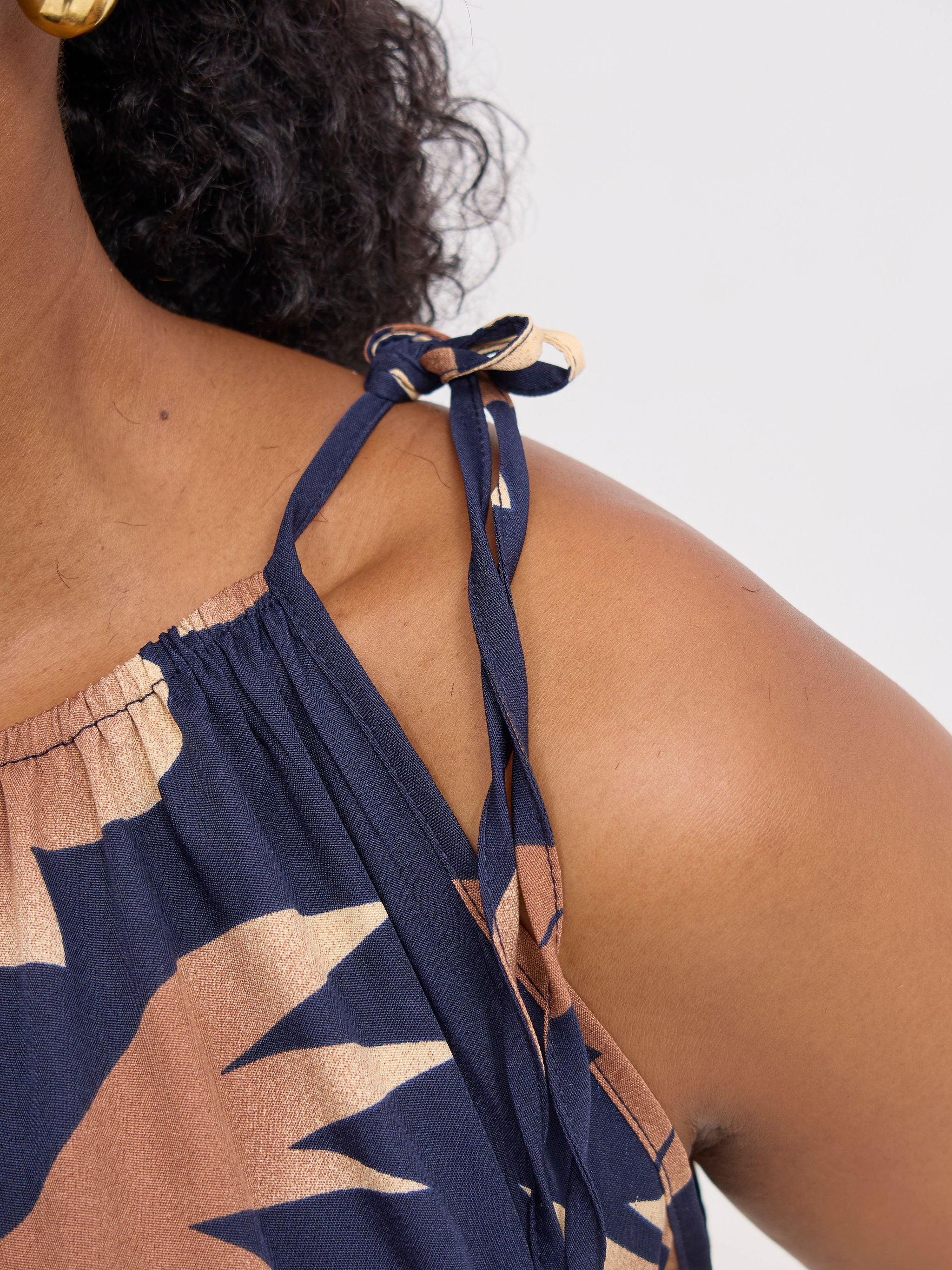 Vivo Maisha Strappy Maxi Cover Up Dress - Brown / Navy Print