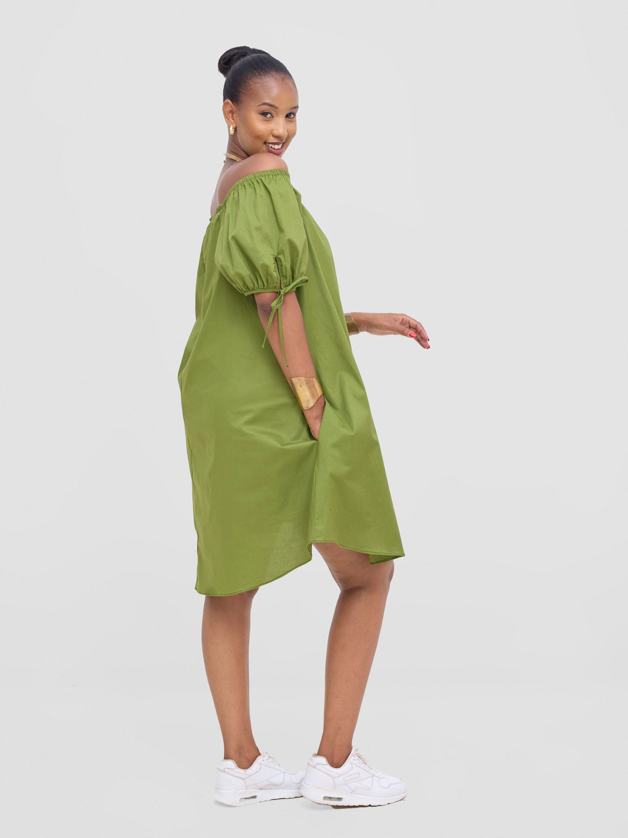 Safari Tawi Off-Shoulder Dress - Green