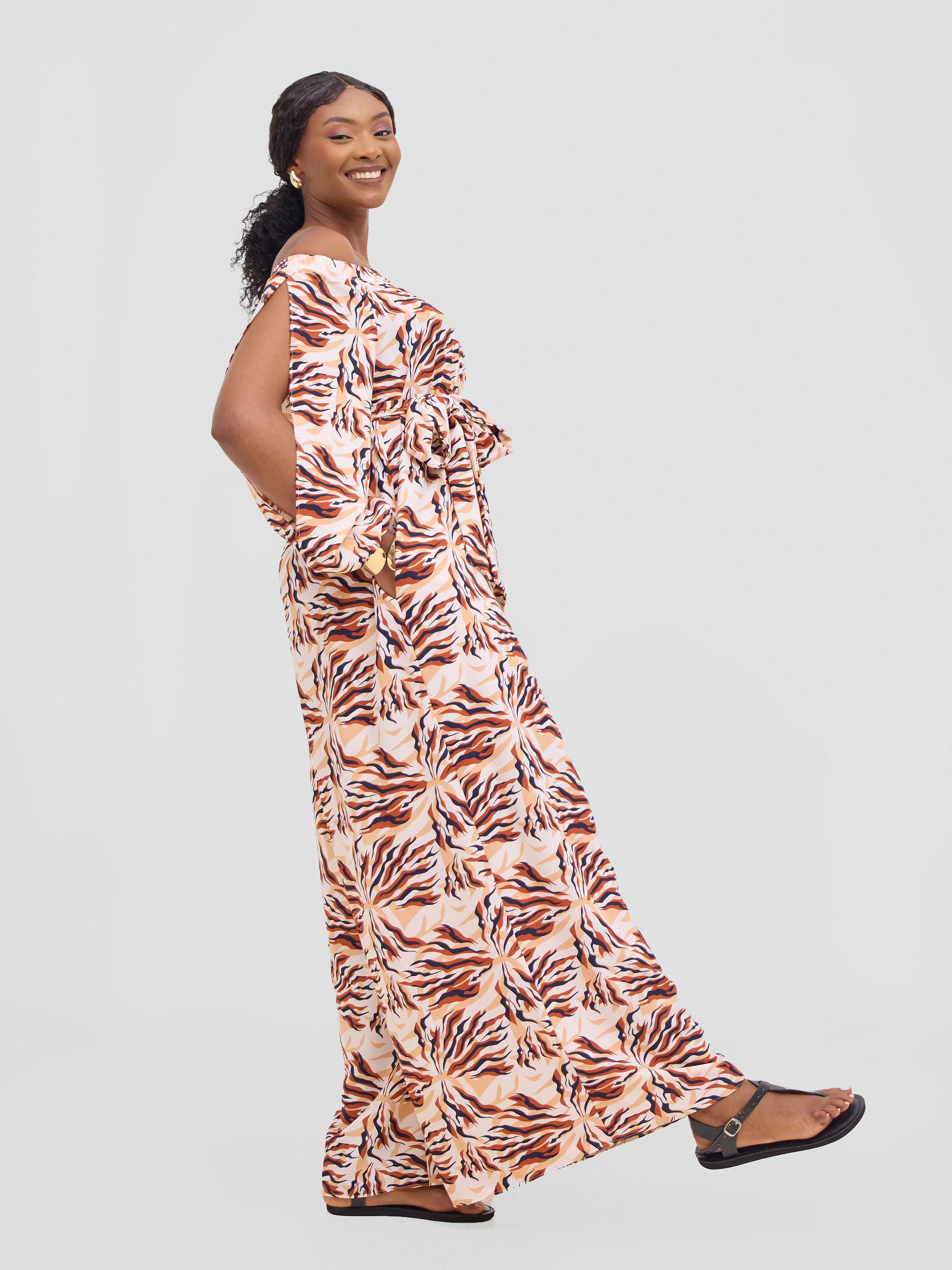 Vivo Yumi Off Shoulder Jumpsuit - Rust / Black Miyu Print