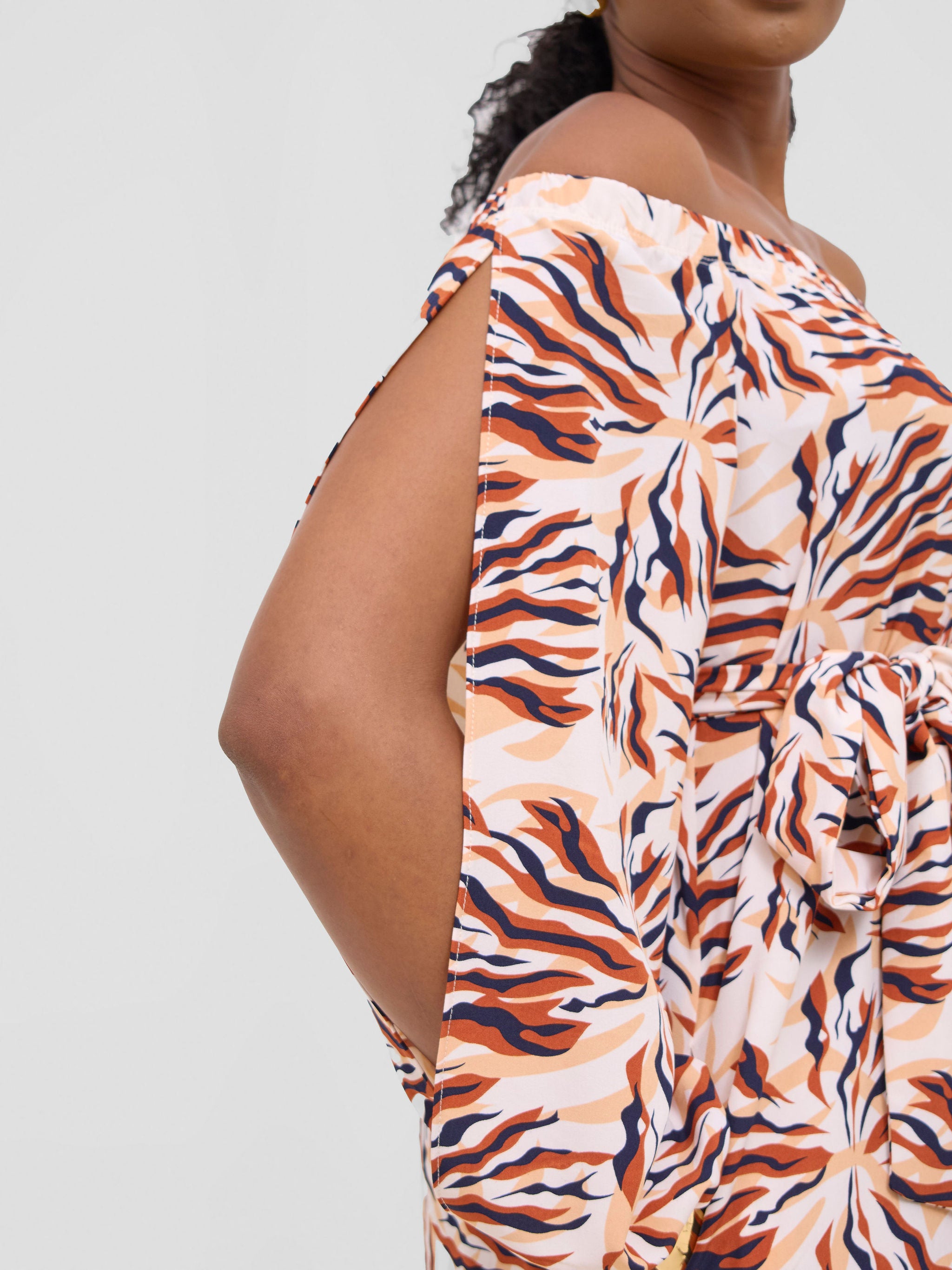 Vivo Yumi Off Shoulder Jumpsuit - Rust / Black Miyu Print