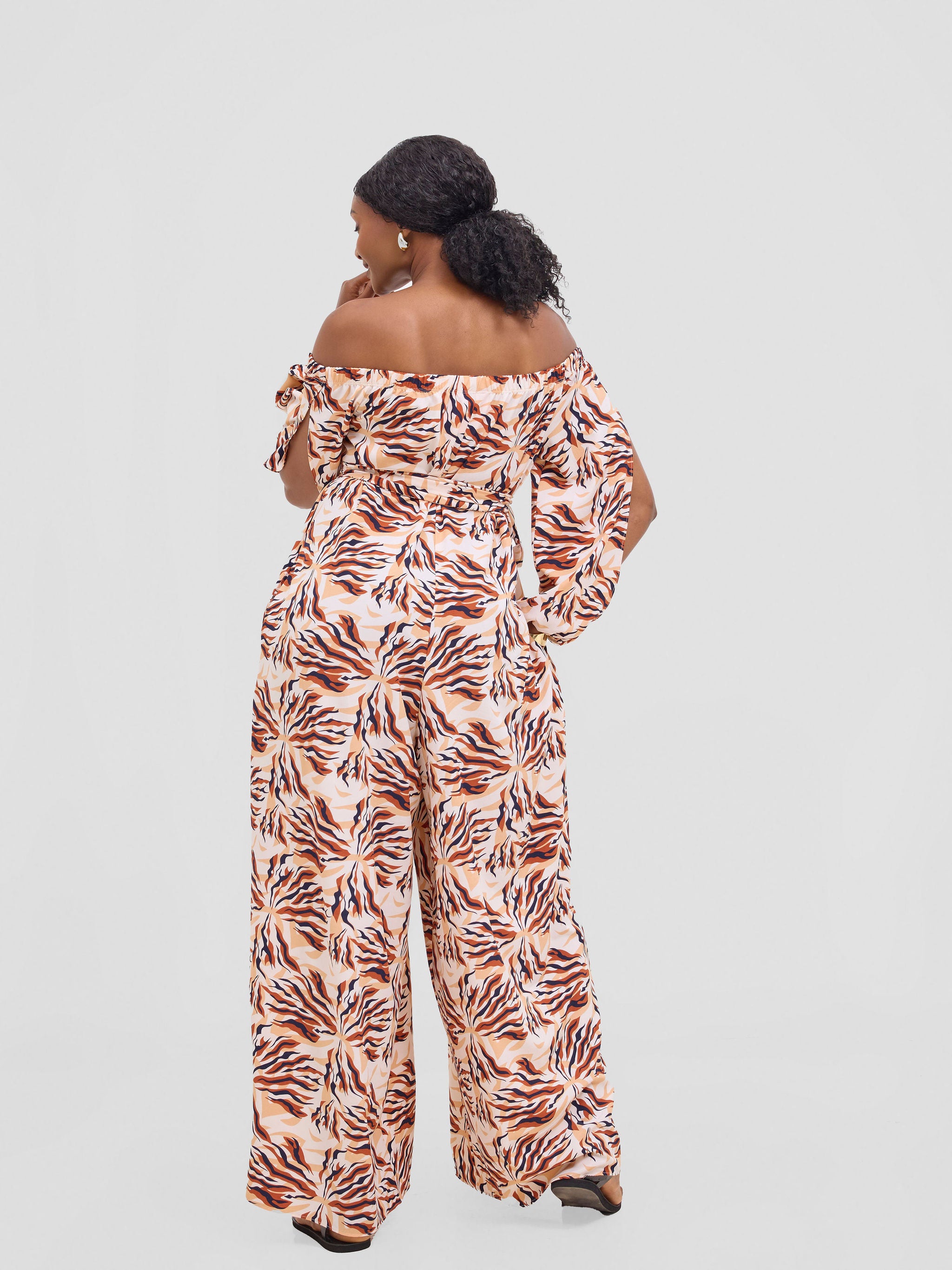 Vivo Yumi Off Shoulder Jumpsuit - Rust / Black Miyu Print