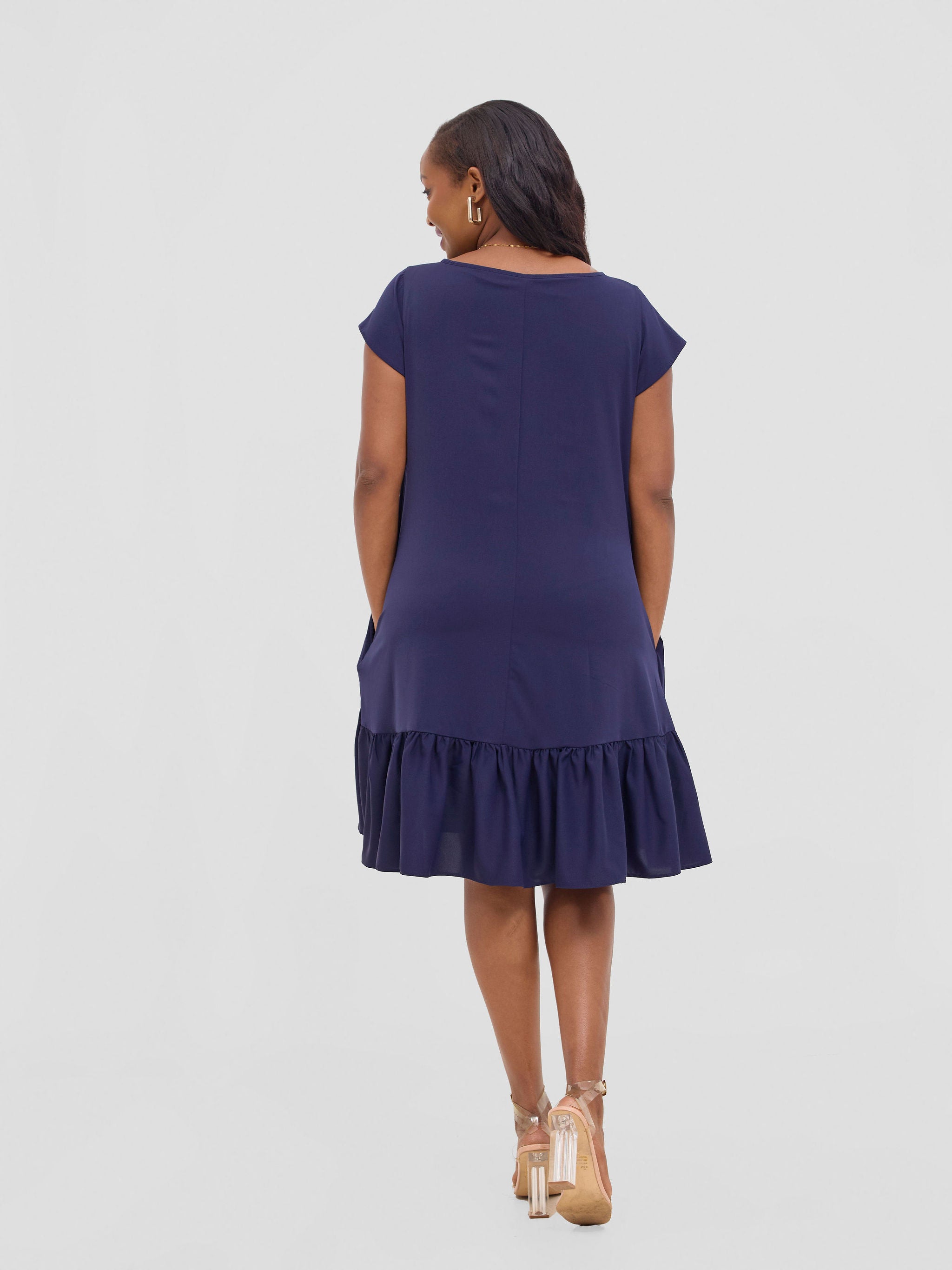 Vivo Dalia Cap Sleeve Gathered Tent Dress - Navy Blue