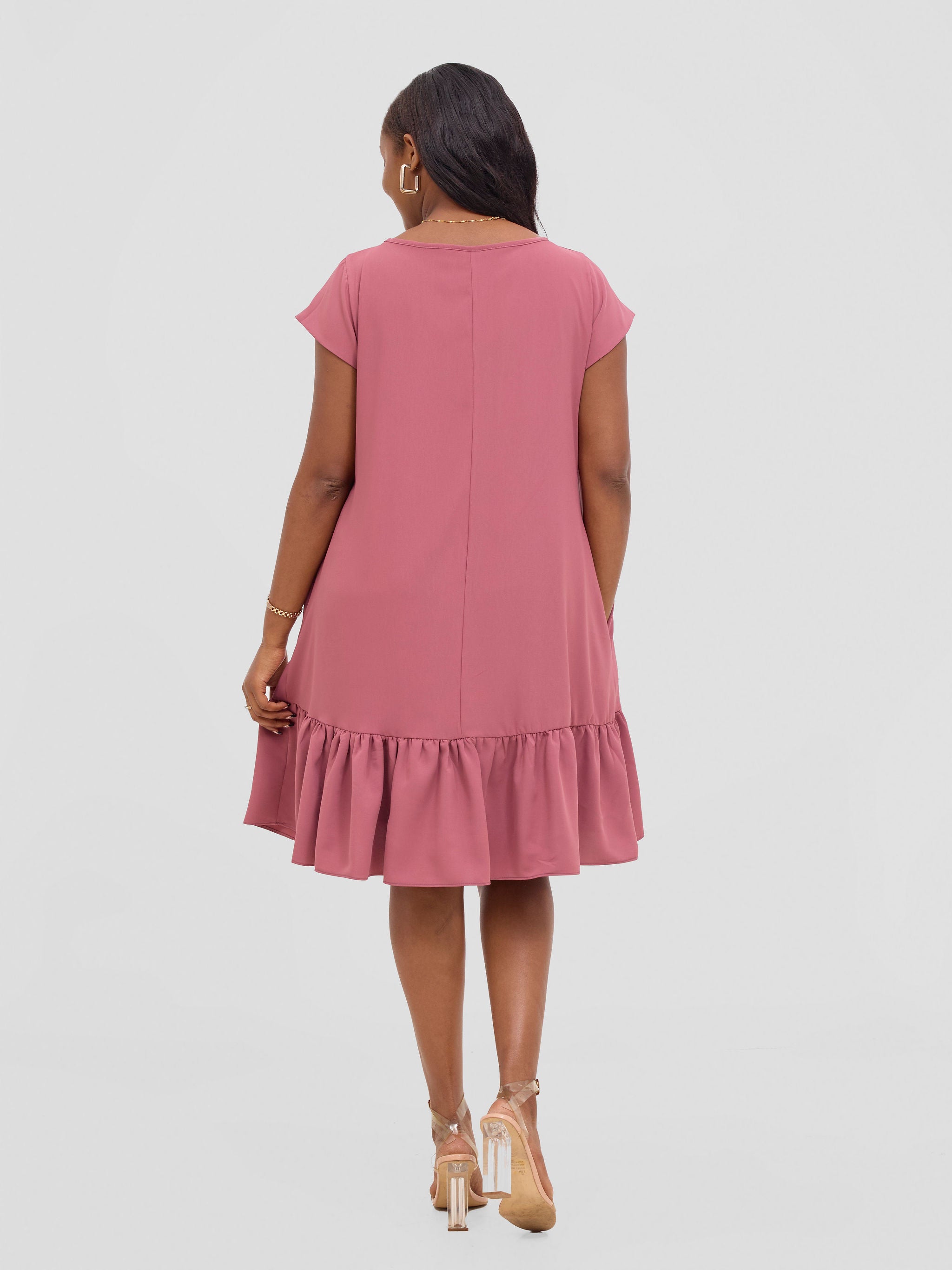 Vivo Dalia Cap Sleeve Gathered Tent Dress - Dusty Pink