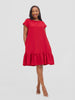 Vivo Dalia Cap Sleeve Gathered Tent Dress - Red