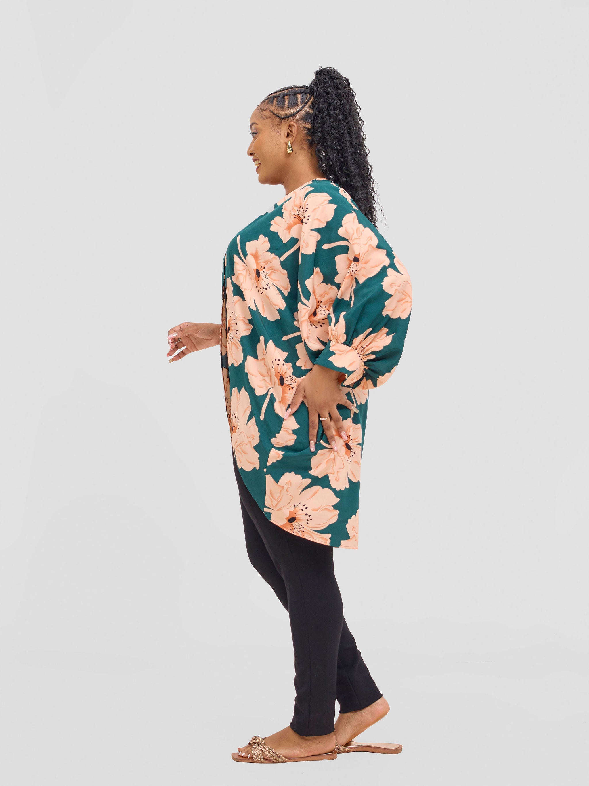 Vivo Pelia Butterfly Kimono - Green / Peach Print