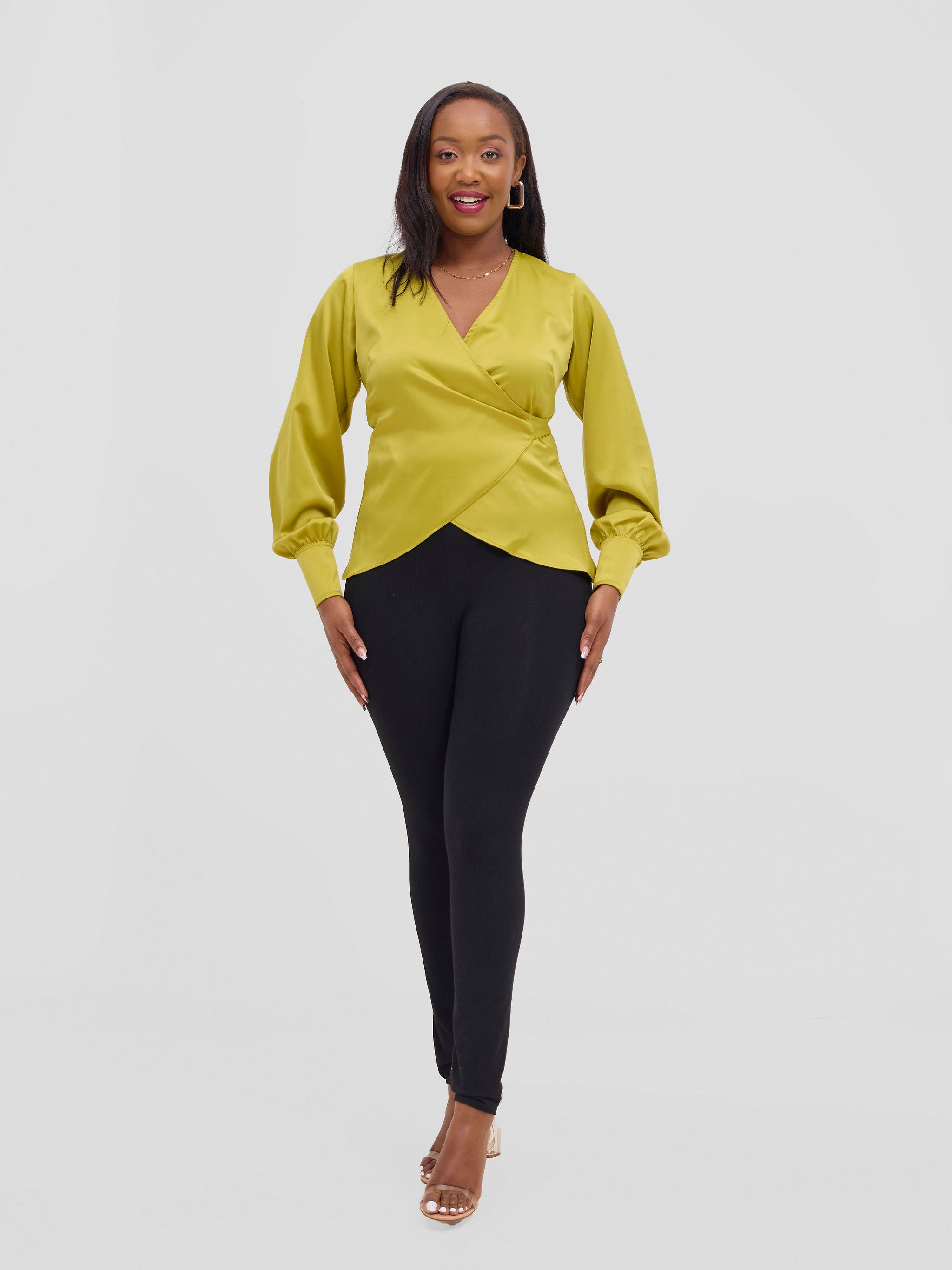 Vivo Merika Satin Wrap Top - Lime