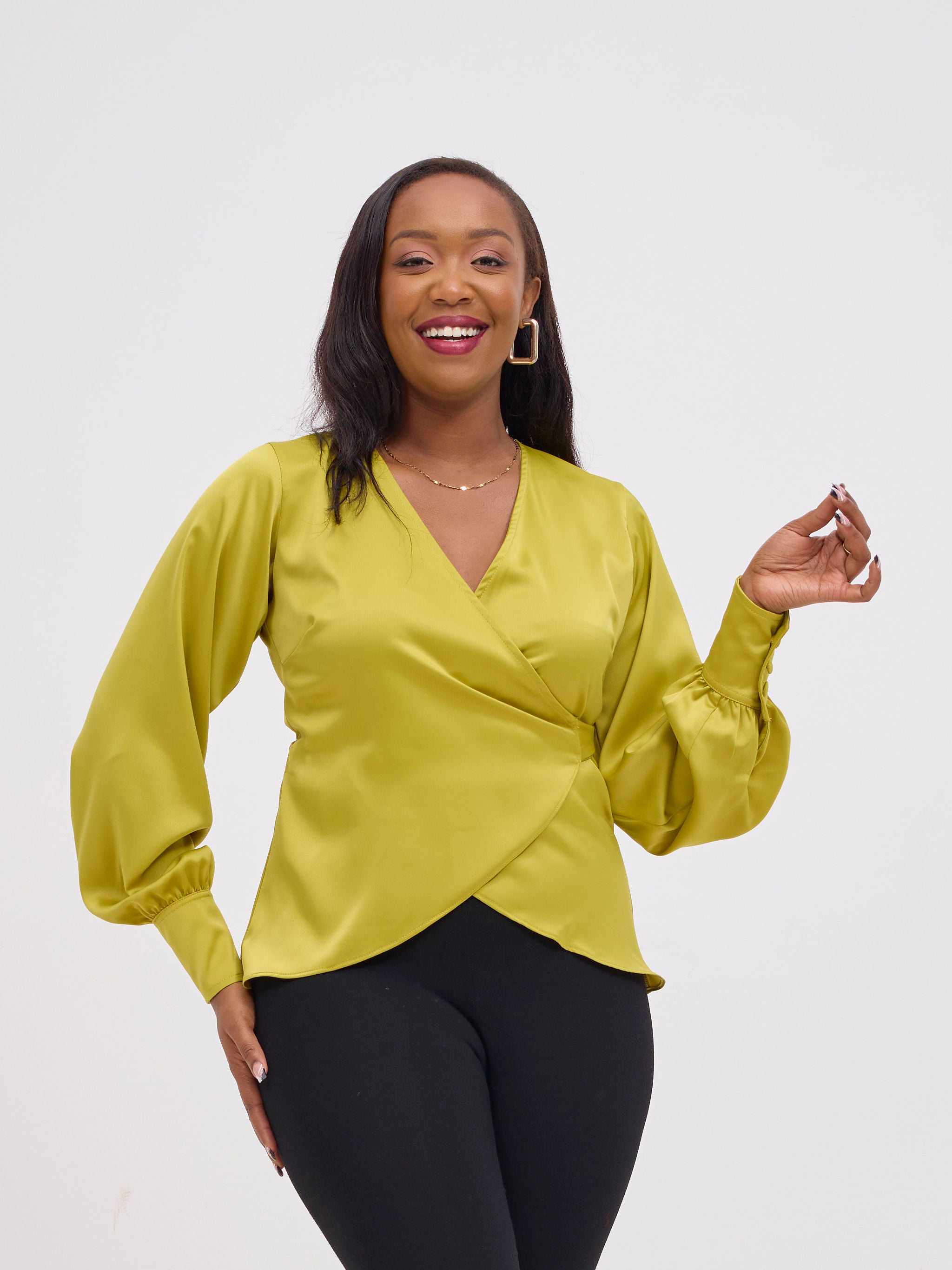 Vivo Merika Satin Wrap Top - Lime