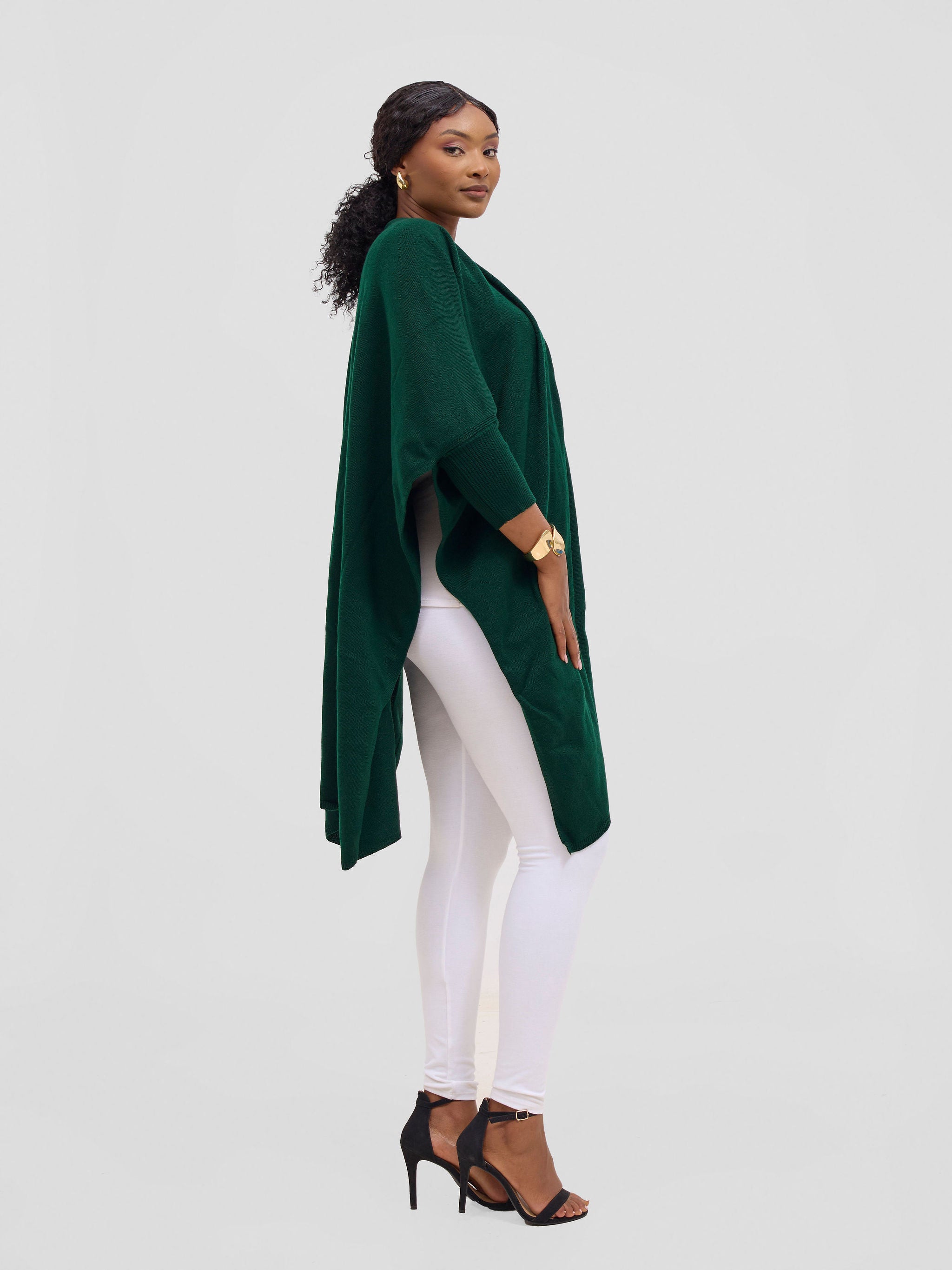 Vivo Cuffed Wrap Poncho - Dark Green