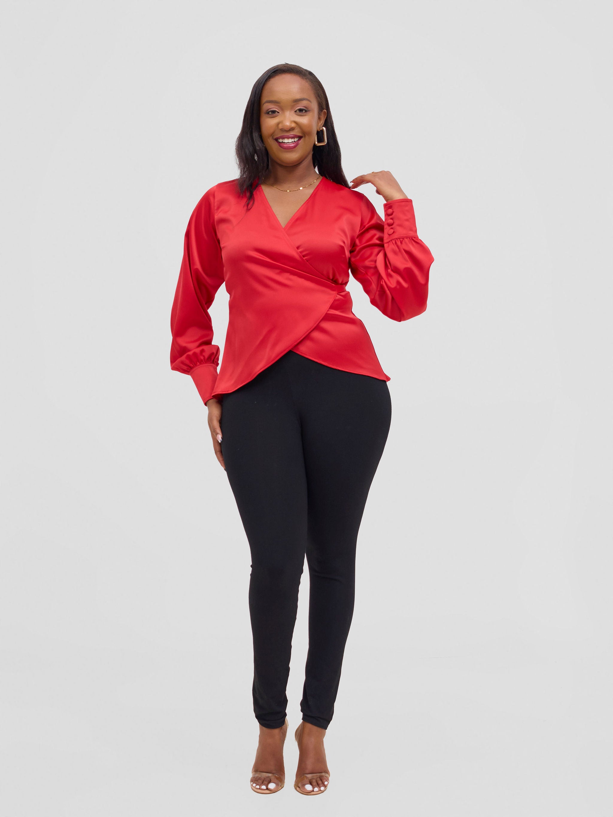 Vivo Merika Satin Wrap Top - Red