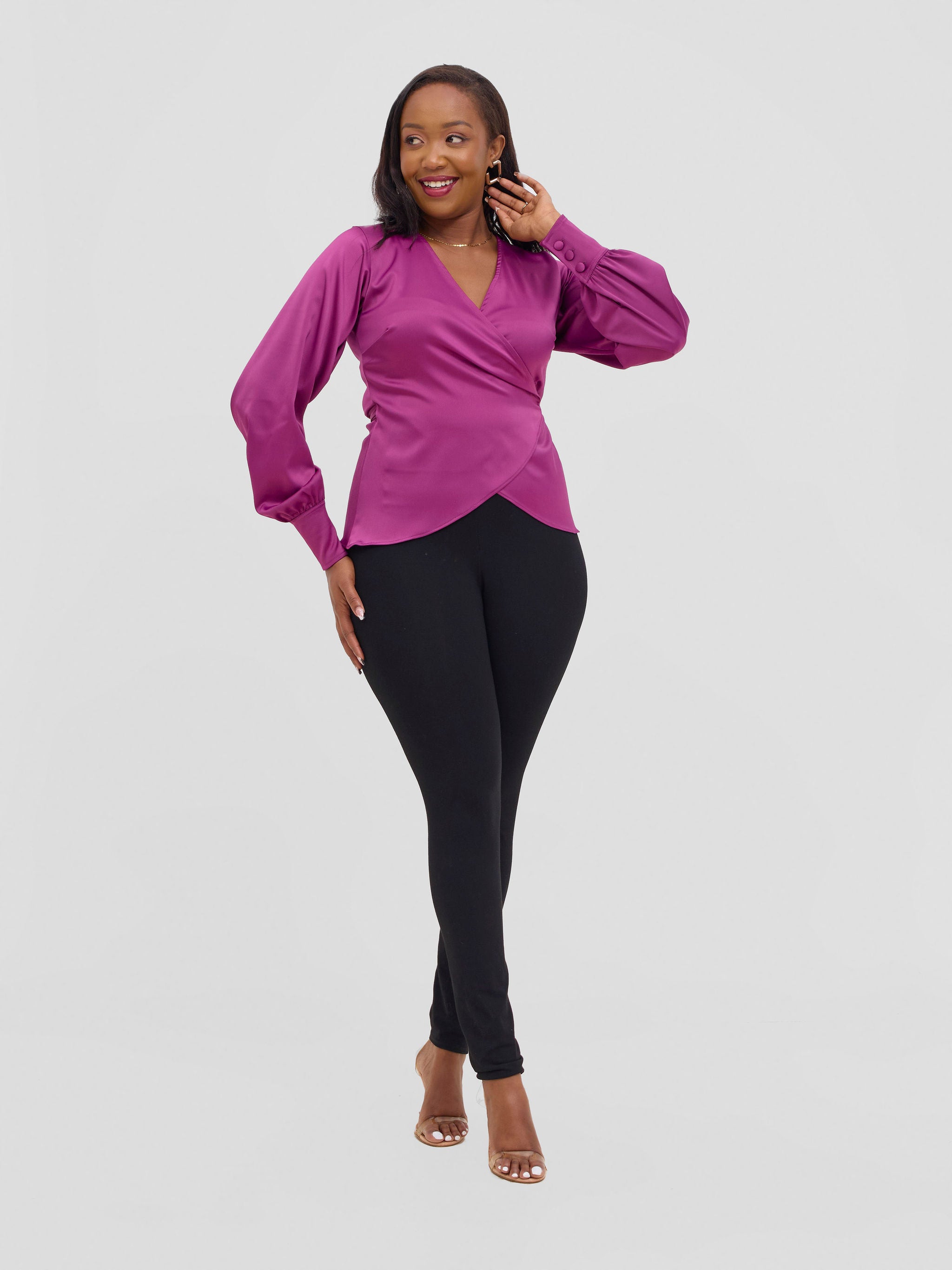 Vivo Merika Satin Wrap Top -  Plum