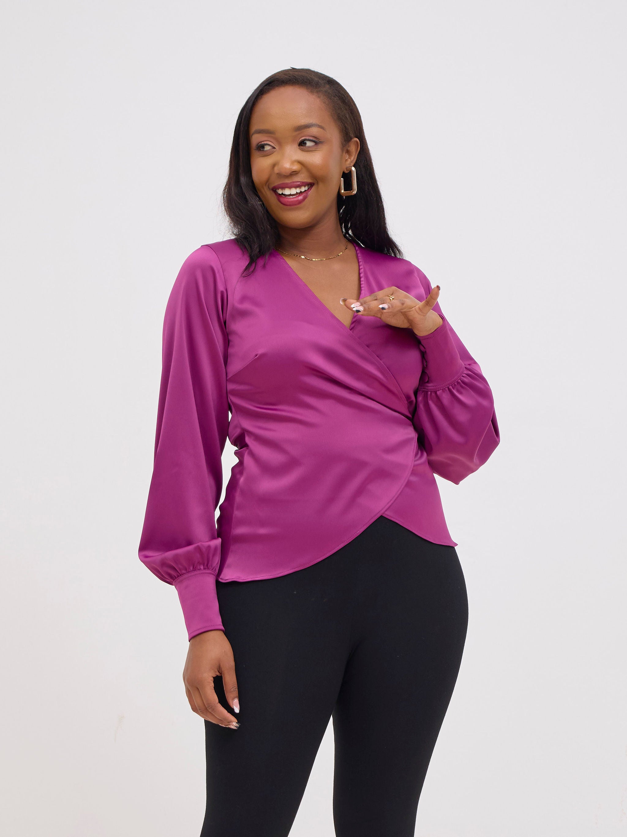 Vivo Merika Satin Wrap Top -  Plum