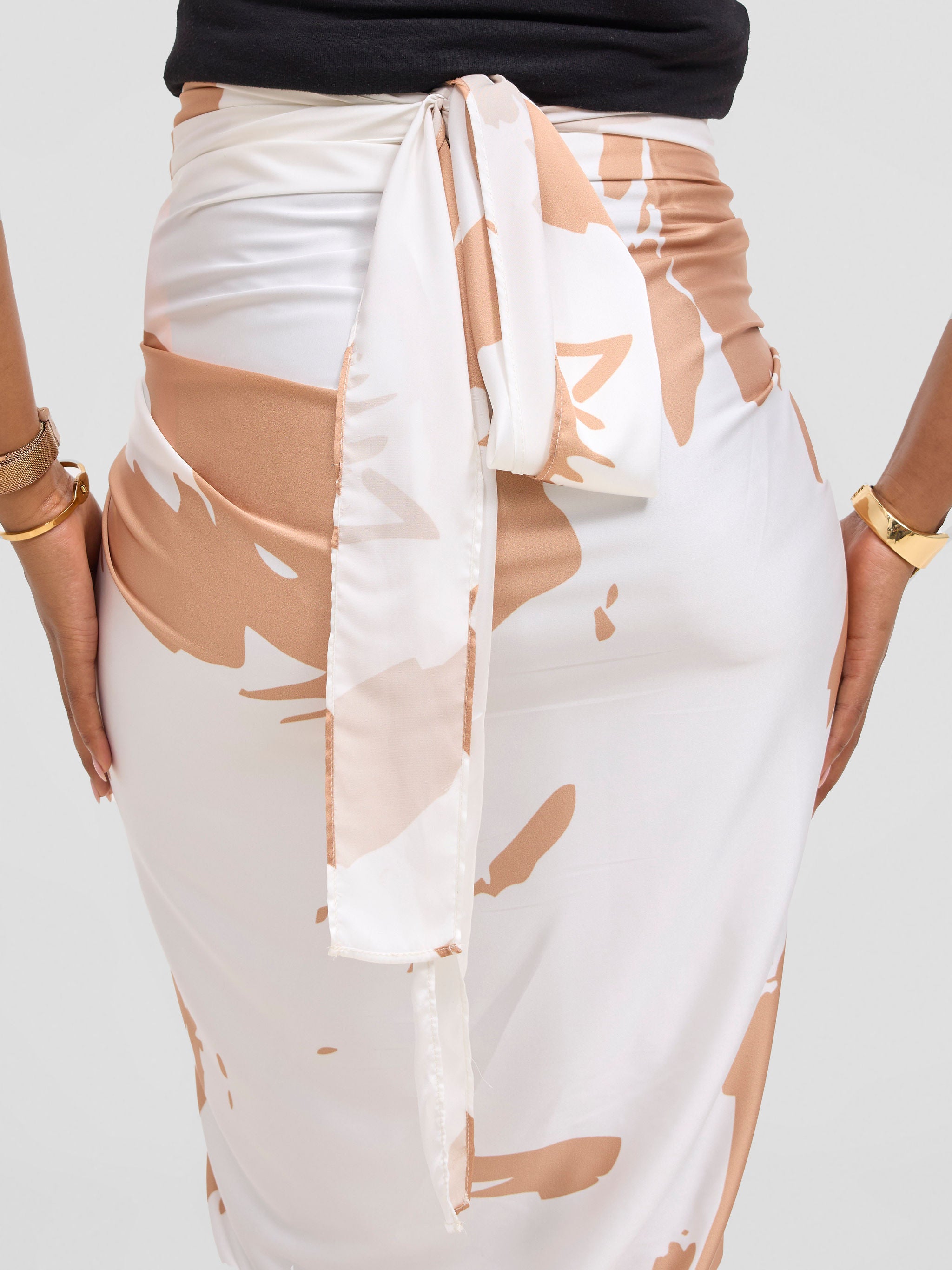 Vivo Beali Sarong Skirt - White / Taupe Lea Print