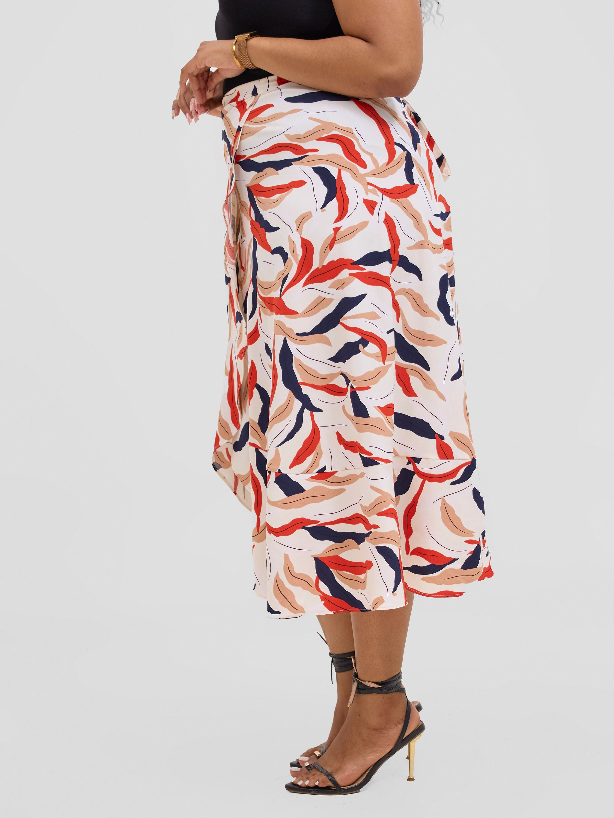 Vivo Malindi Flounce Wrap Skirt - Cream / Red Tiwi Print