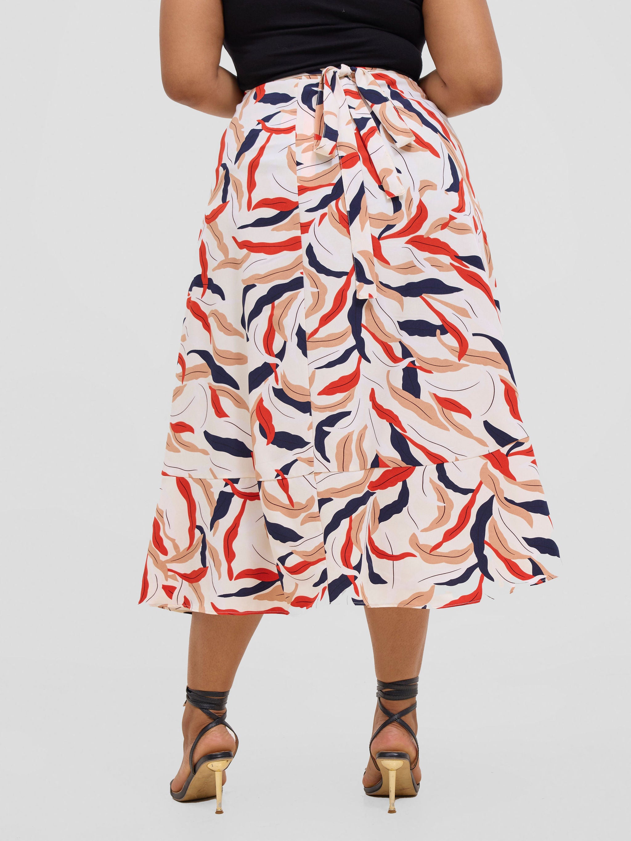 Vivo Malindi Flounce Wrap Skirt - Cream / Red Tiwi Print